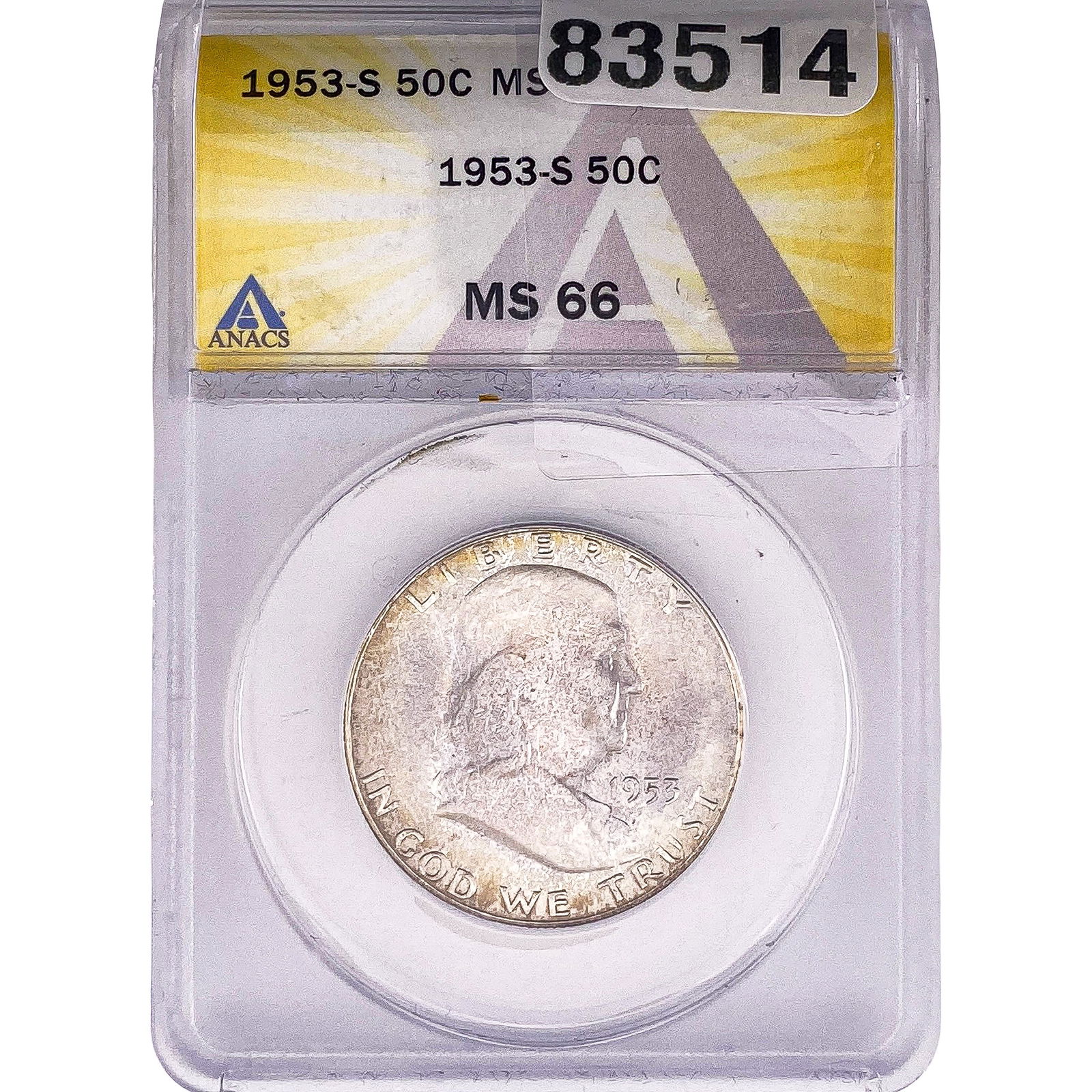 1953-S Franklin Half Dollar ANACS MS66: 1953-S Franklin Half Dollar ANACS MS66