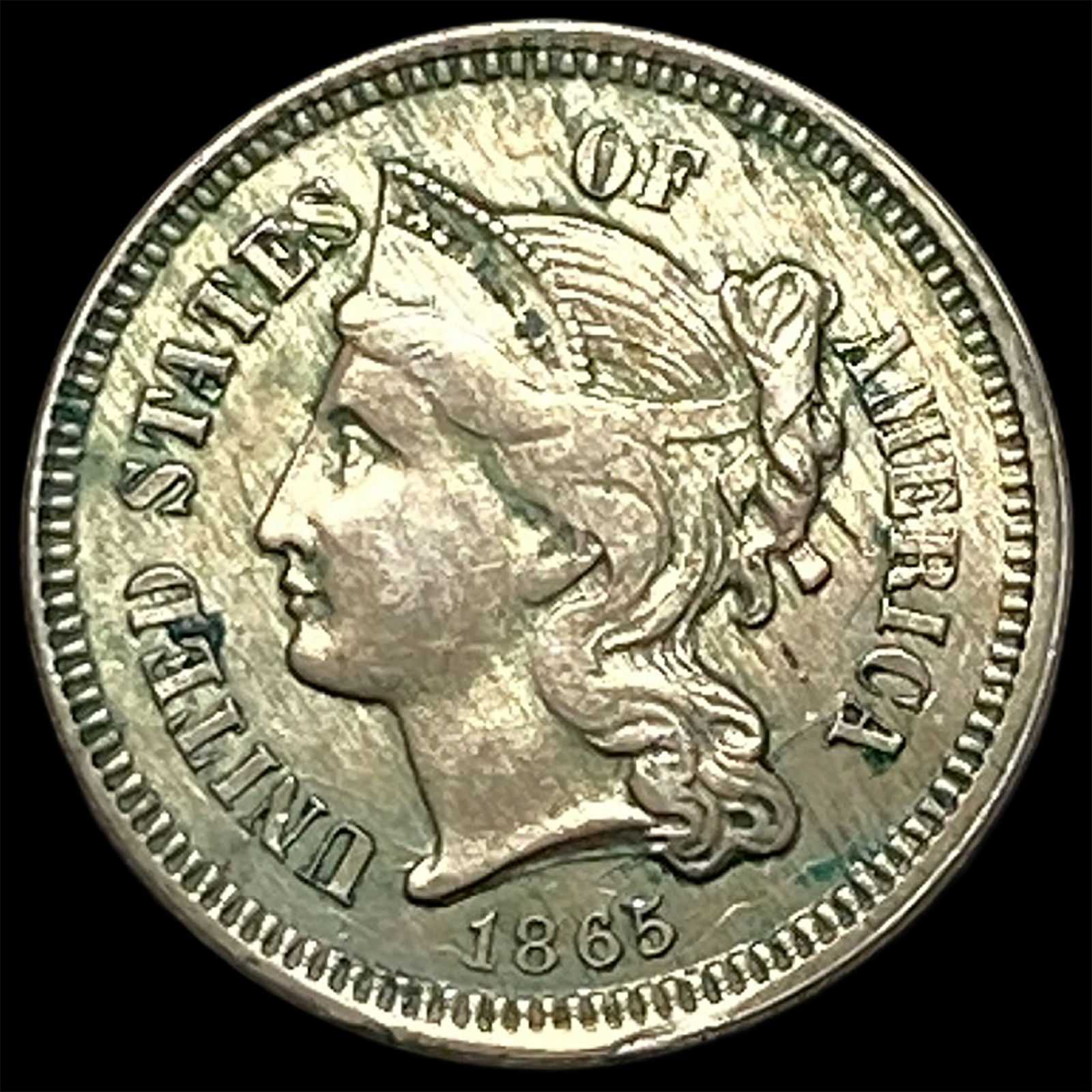 1865 Nickel Three-Cent Piece NEARLY UNCIRCULATED (1 of 2)
