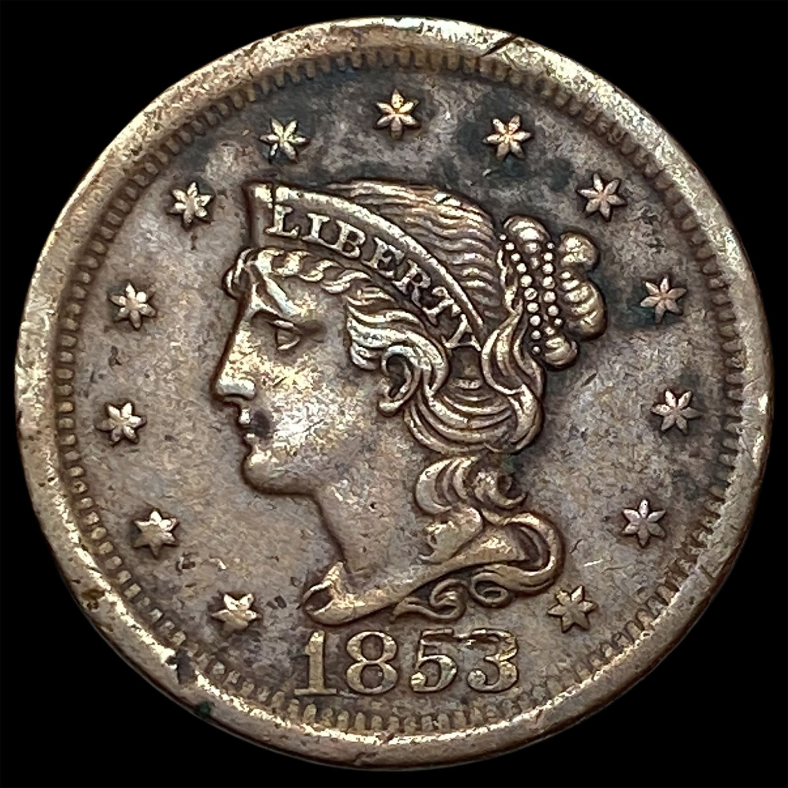 1853 Braided Hair Large Cent CLOSELY UNCIRCULATED: 1853 Braided Hair Large Cent CLOSELY UNCIRCULATED