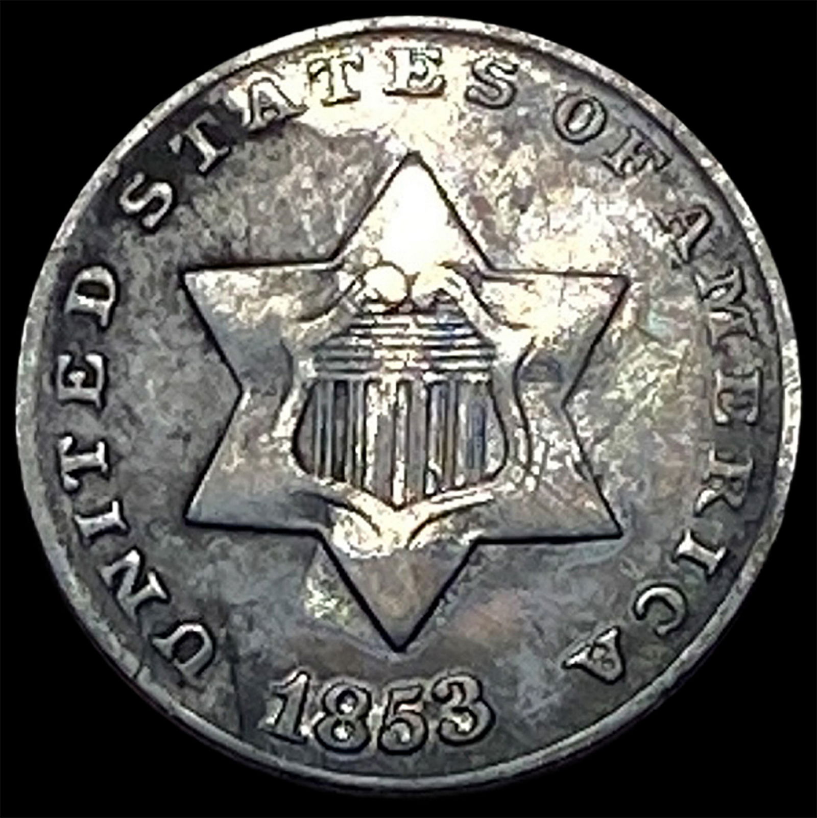 1853 Silver Three-Cent Piece NEARLY UNCIRCULATED (1 of 2)