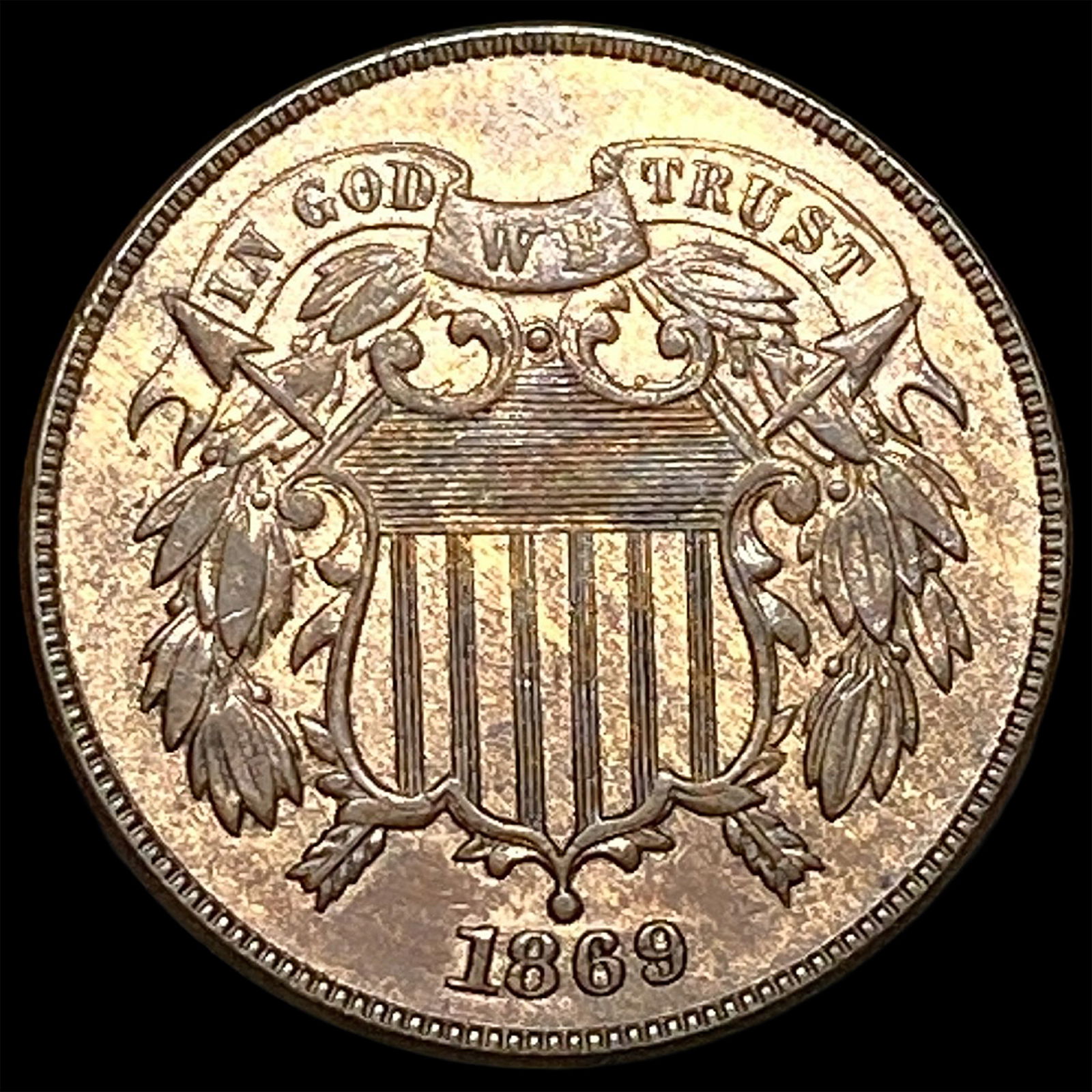 1869 Copper Two-Cent Piece CHOICE AU (1 of 2)
