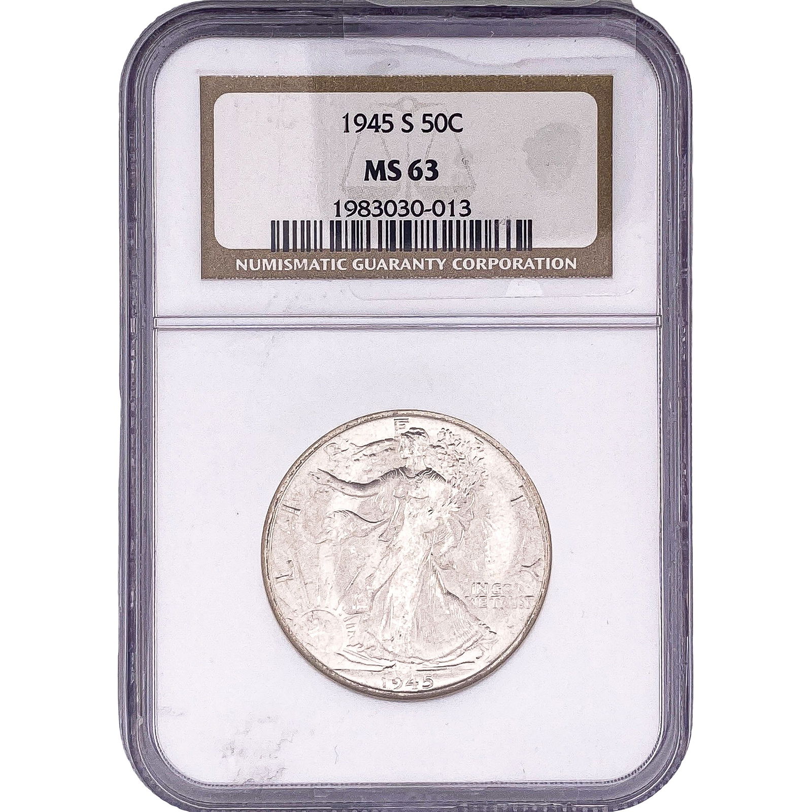 1945-S Walking Liberty Half Dollar NGC MS63: 1945-S Walking Liberty Half Dollar NGC MS63