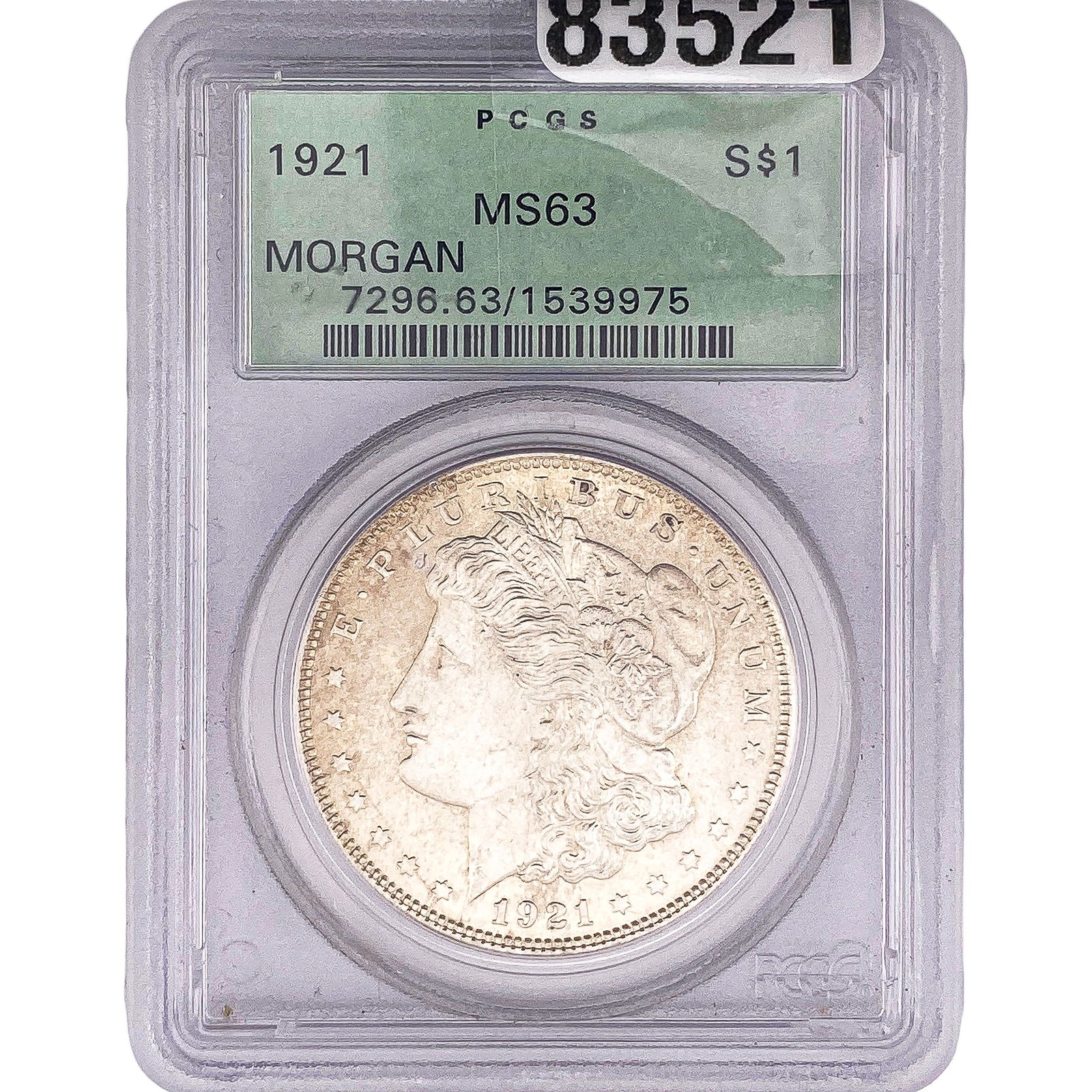 1921 Morgan Silver Dollar PCGS MS63: 1921 Morgan Silver Dollar PCGS MS63
