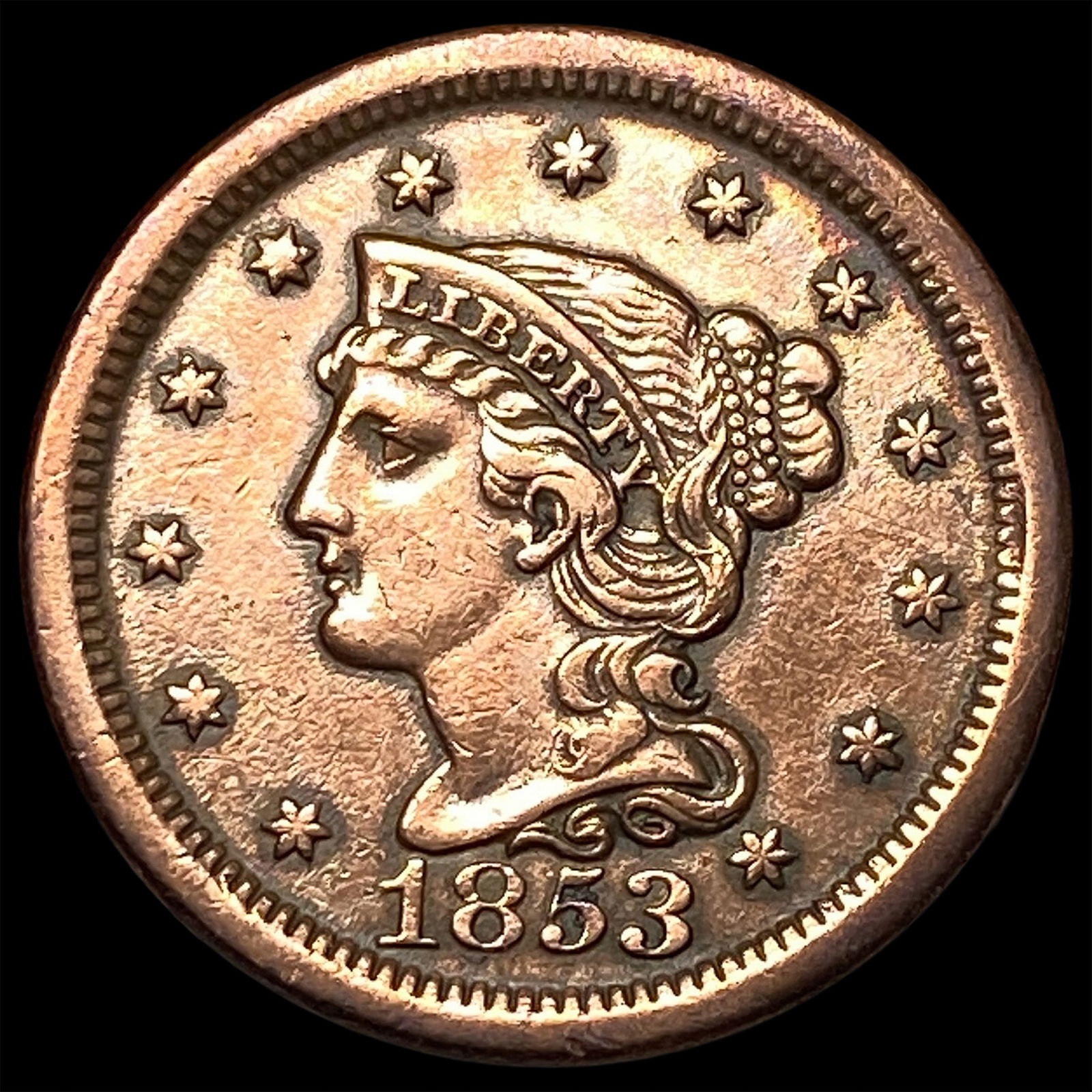 1853 Braided Hair Large Cent NEARLY UNCIRCULATED: 1853 Braided Hair Large Cent NEARLY UNCIRCULATED