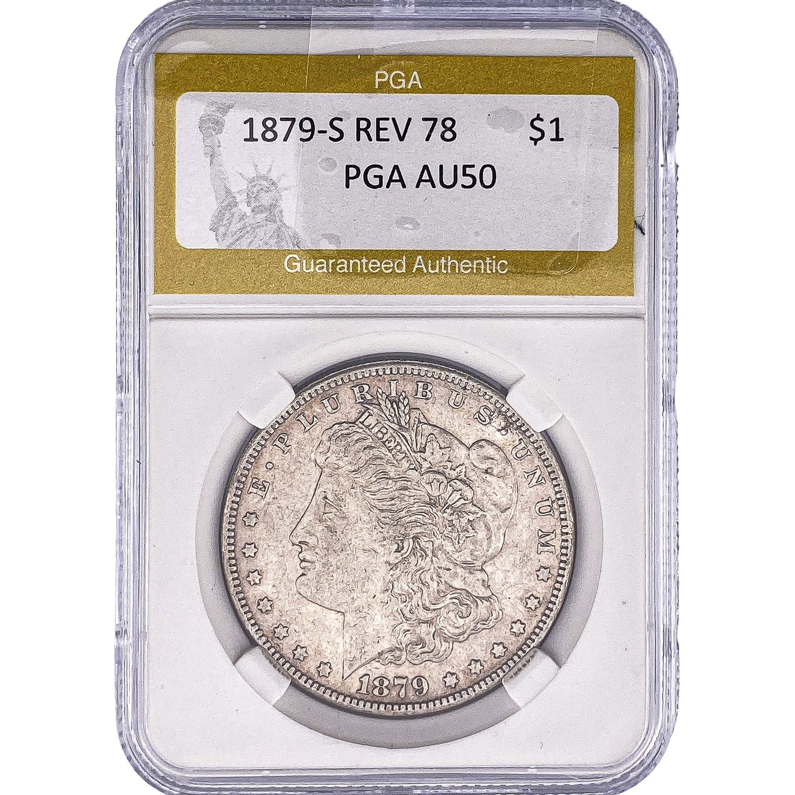1879-S REV 78 Morgan Silver Dollar PGA AU50: 1879-S REV 78 Morgan Silver Dollar PGA AU50
