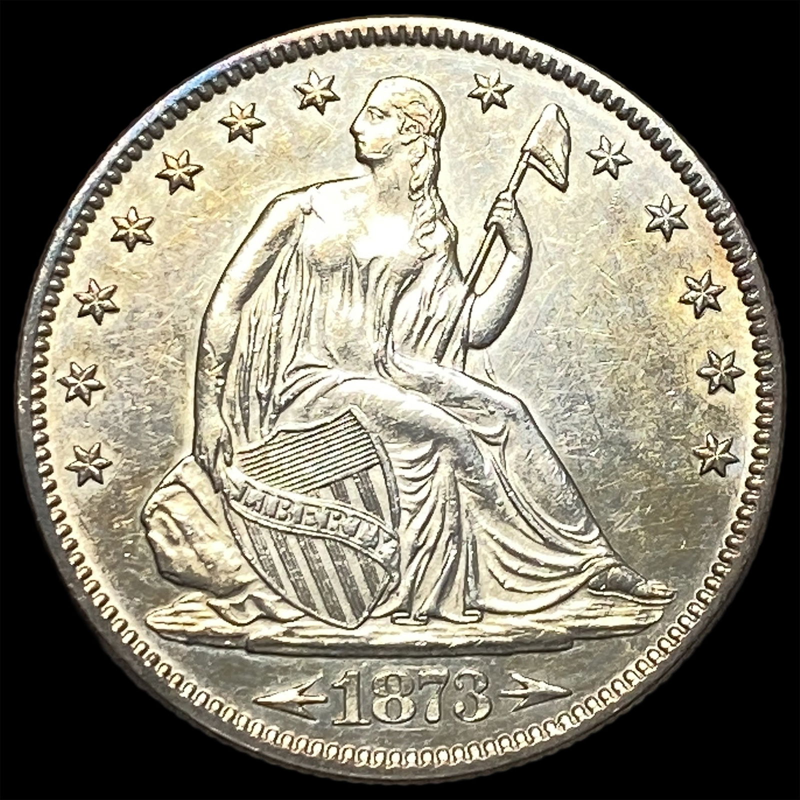 1873 Arrows Seated Liberty Half Dollar CLOSELY UNCIRCULATED: 1873 Arrows Seated Liberty Half Dollar CLOSELY UNCIRCULATED