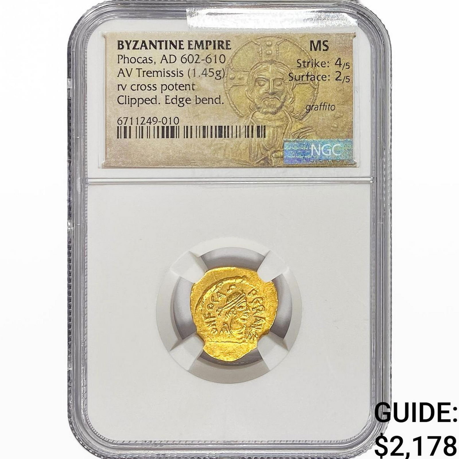 Byzantine Phocas, AD 602-610 Gold Tremissis 1.45G NGC MS (1 of 2)