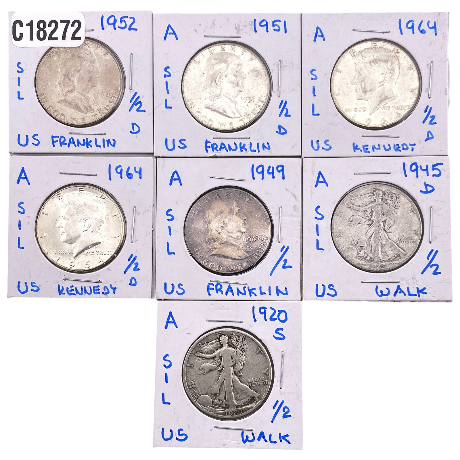[7 Coins] 1920-1964 U.S. 50C Lot (1 of 2)