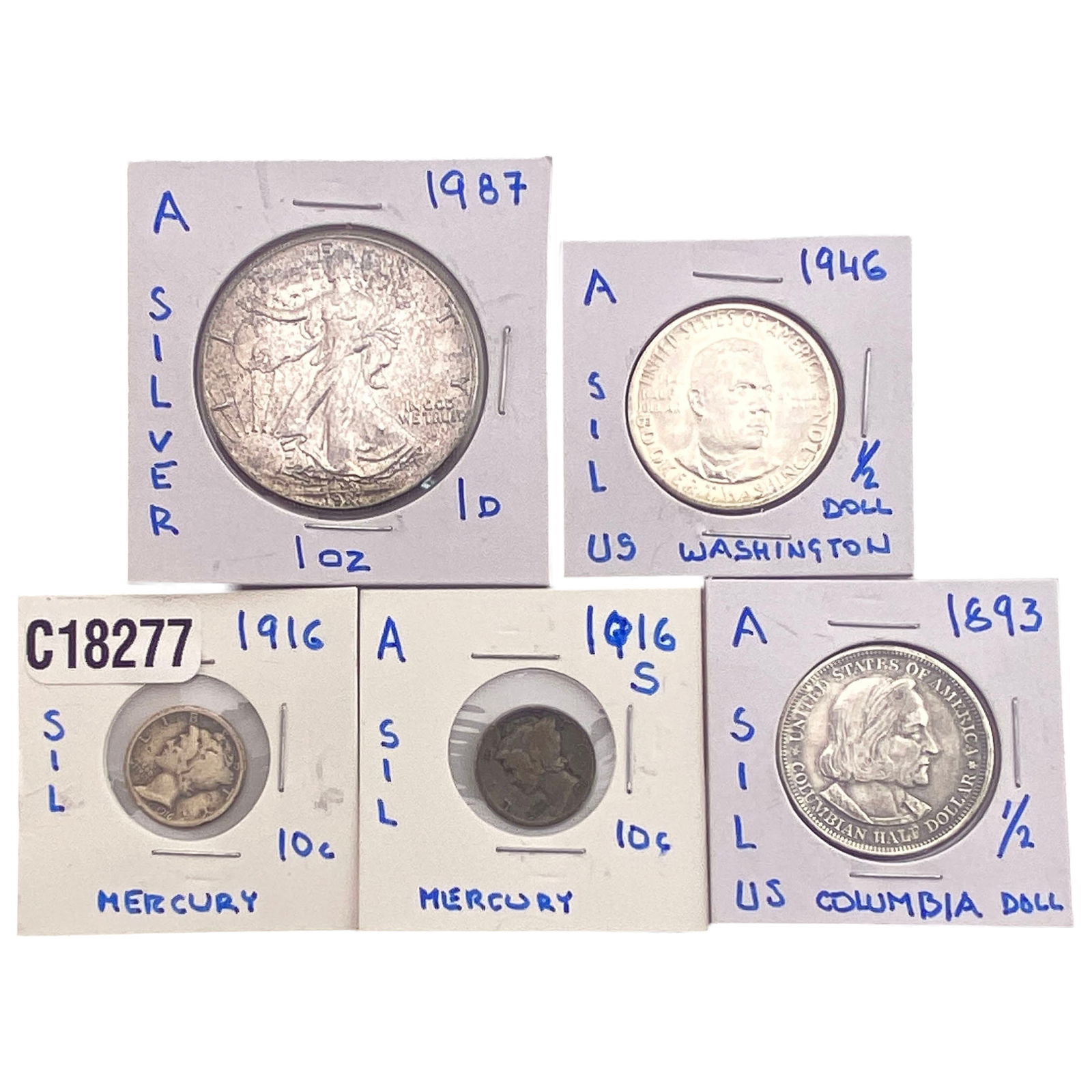 [5 Coins] 1893-1987 U.S. 10C-$1 Lot (1 of 2)