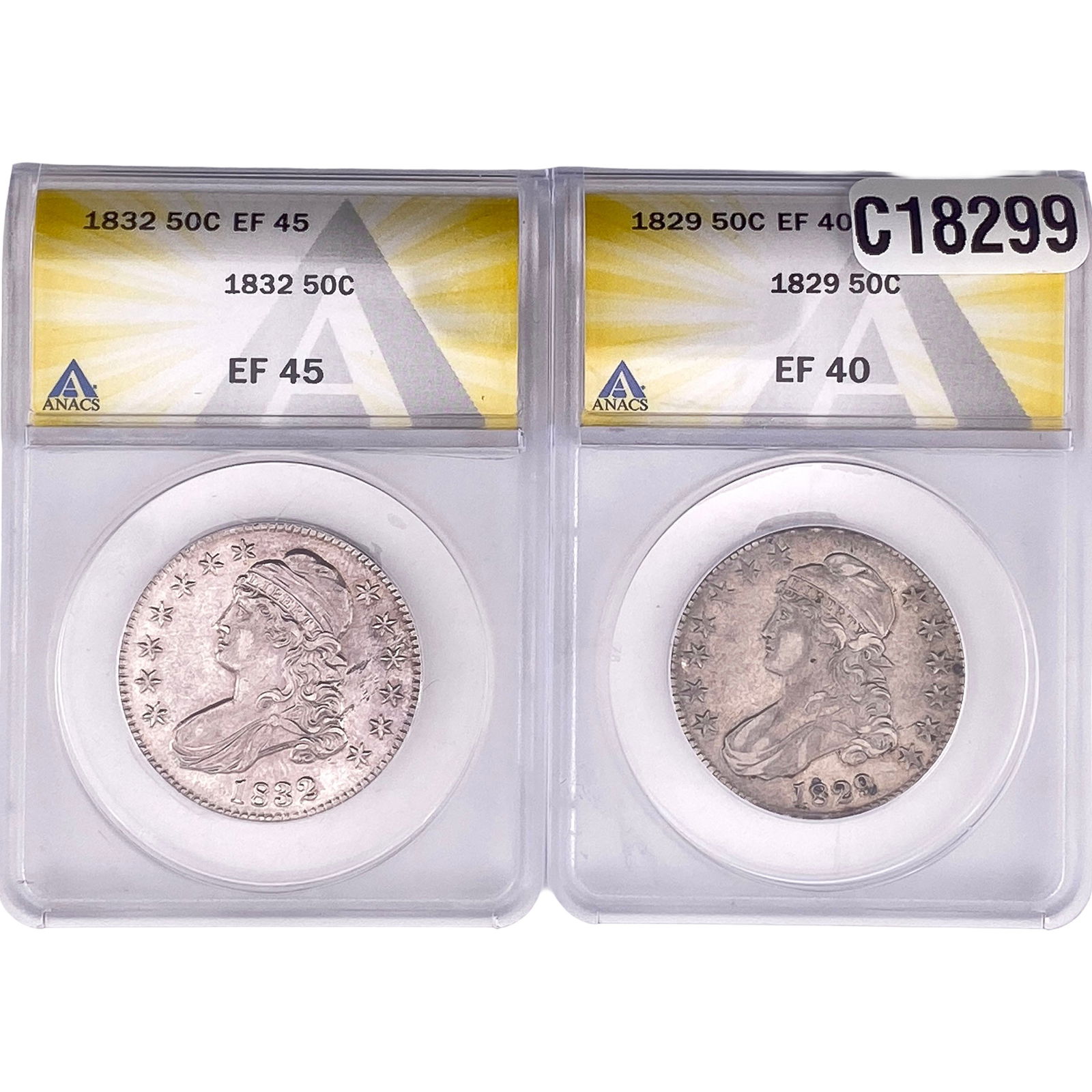 [2 Coins] 1829-1832 Capped Bust Half Dollar ANACS EF45: [2 Coins] 1829-1832 Capped Bust Half Dollar ANACS EF45