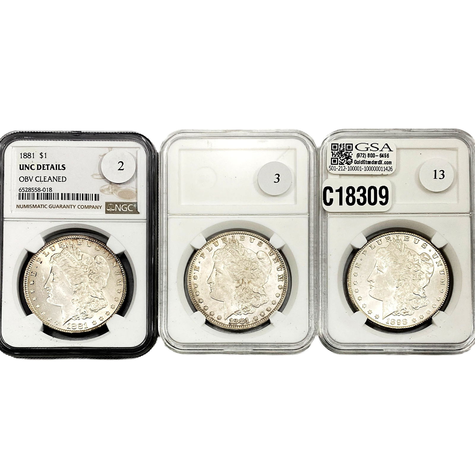 [3 Coins] 1881-1898 Morgan Silver Dollar NGC UNC: [3 Coins] 1881-1898 Morgan Silver Dollar NGC UNC