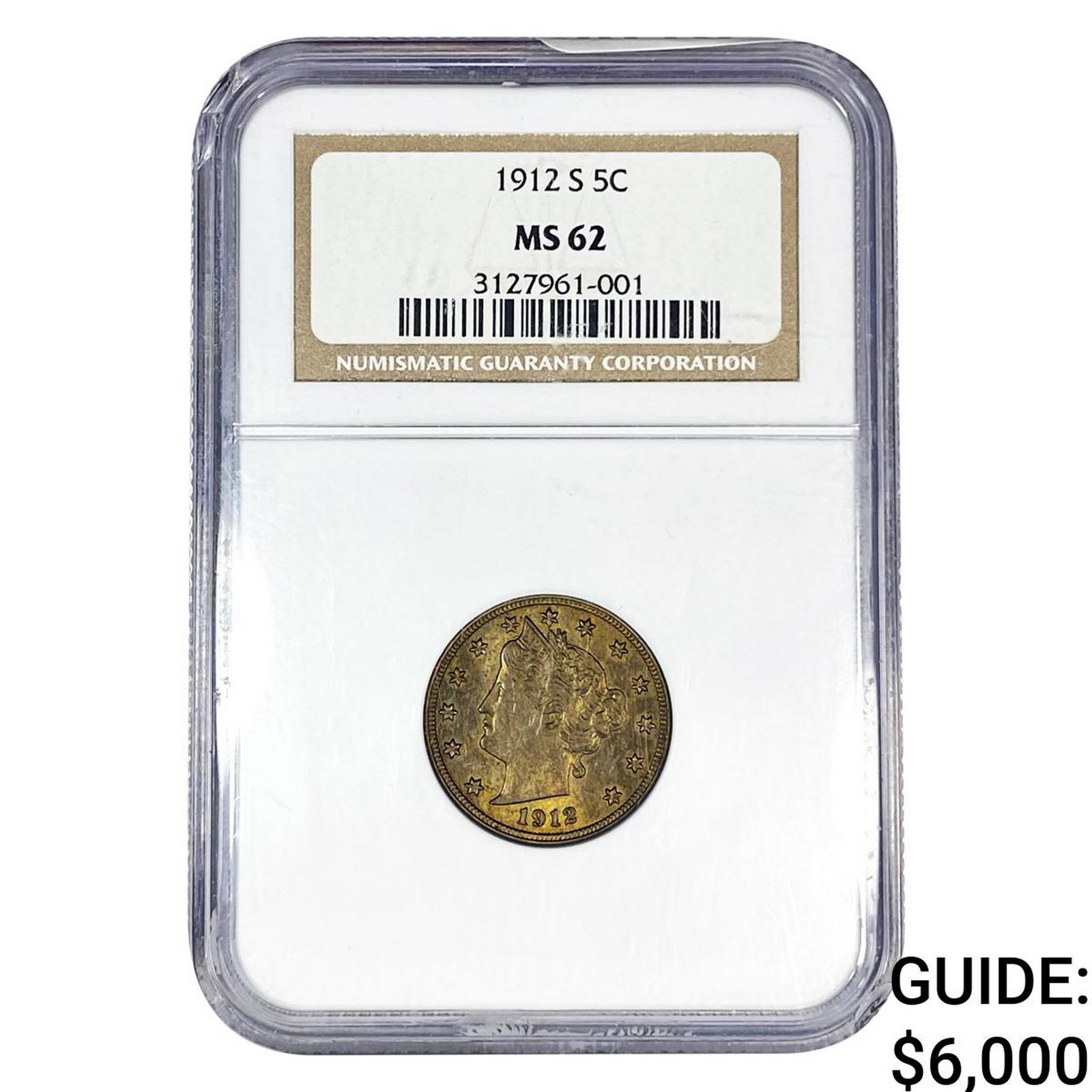 1912-S Liberty Victory Nickel NGC MS62: 1912-S Liberty Victory Nickel NGC MS62