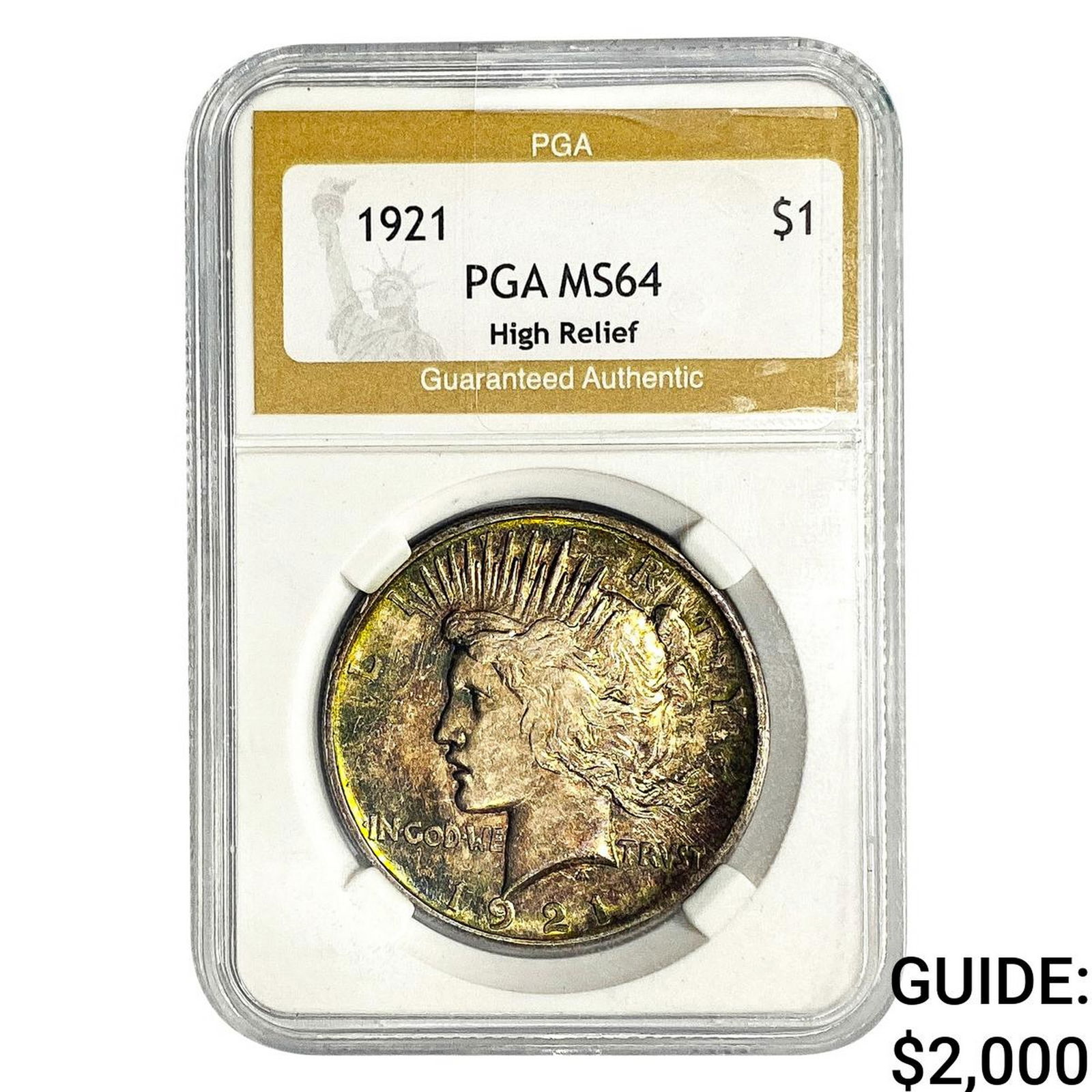1921 Silver Peace Dollar PGA MS64 High Relief: 1921 Silver Peace Dollar PGA MS64 High Relief