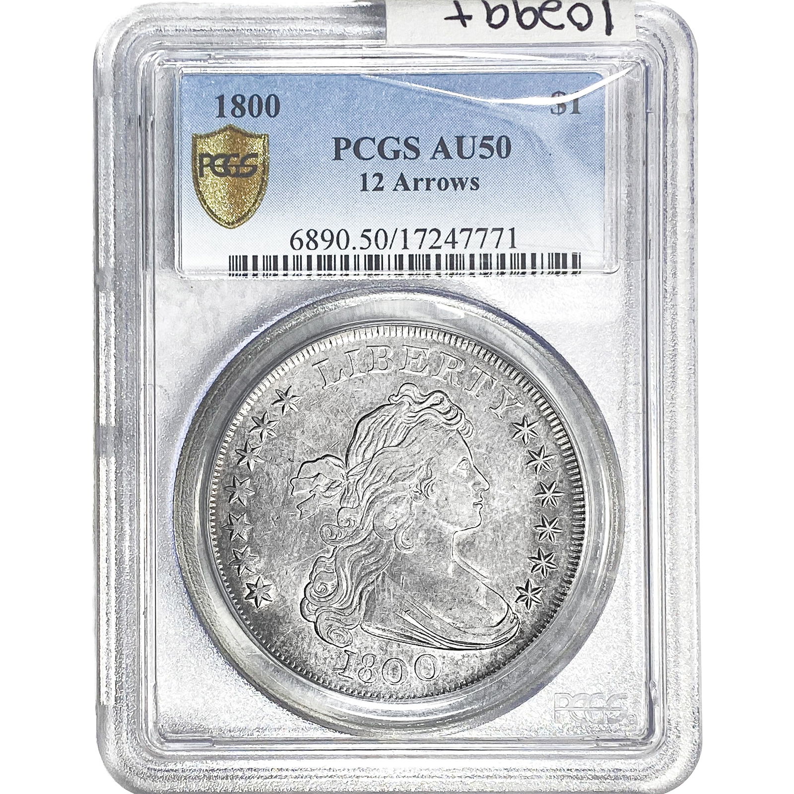 1800 Draped Bust Dollar PCGS AU50 12 Arrows: 1800 Draped Bust Dollar PCGS AU50 12 Arrows