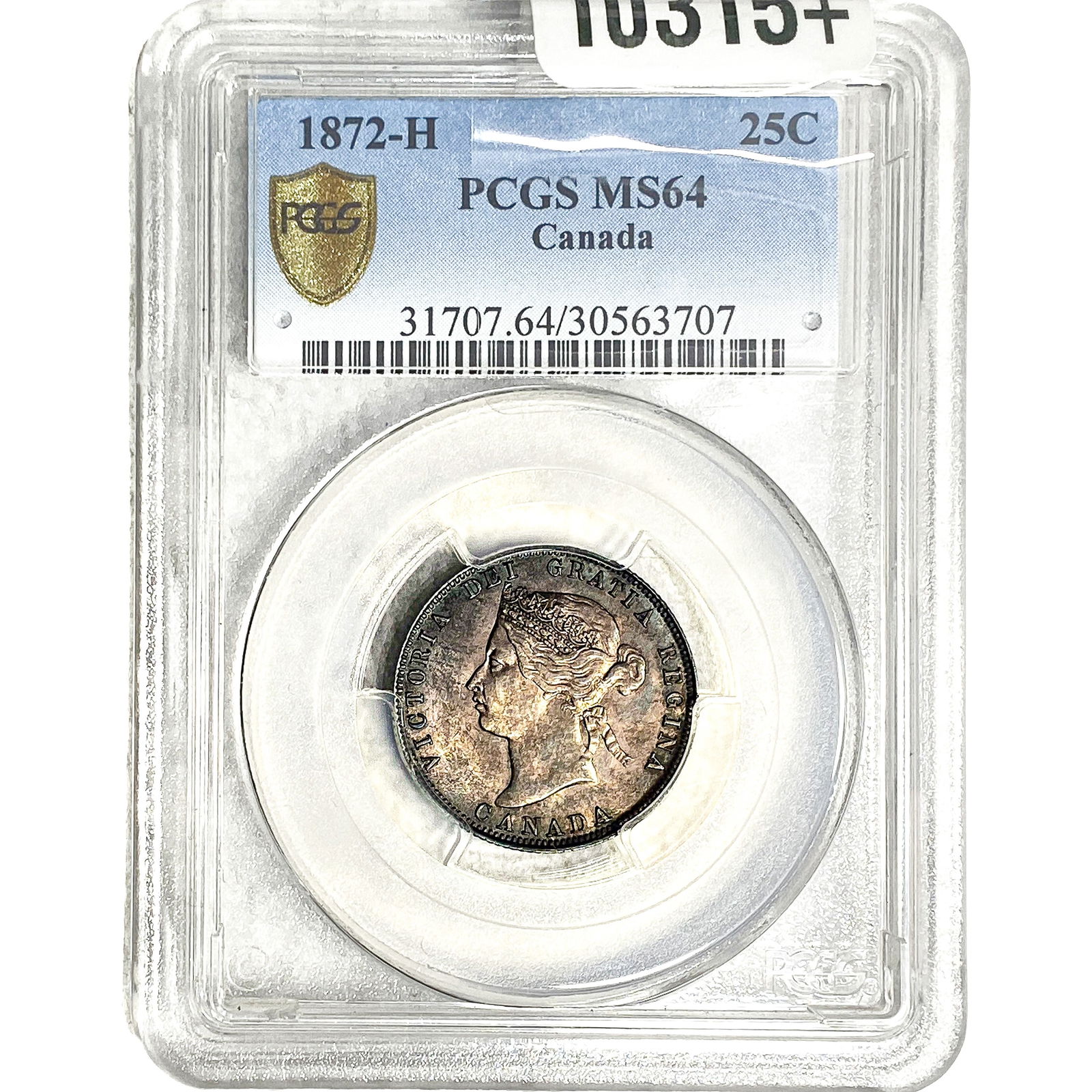 1872-H Canada Silver 25C PCGS MS64: 1872-H Canada Silver 25C PCGS MS64