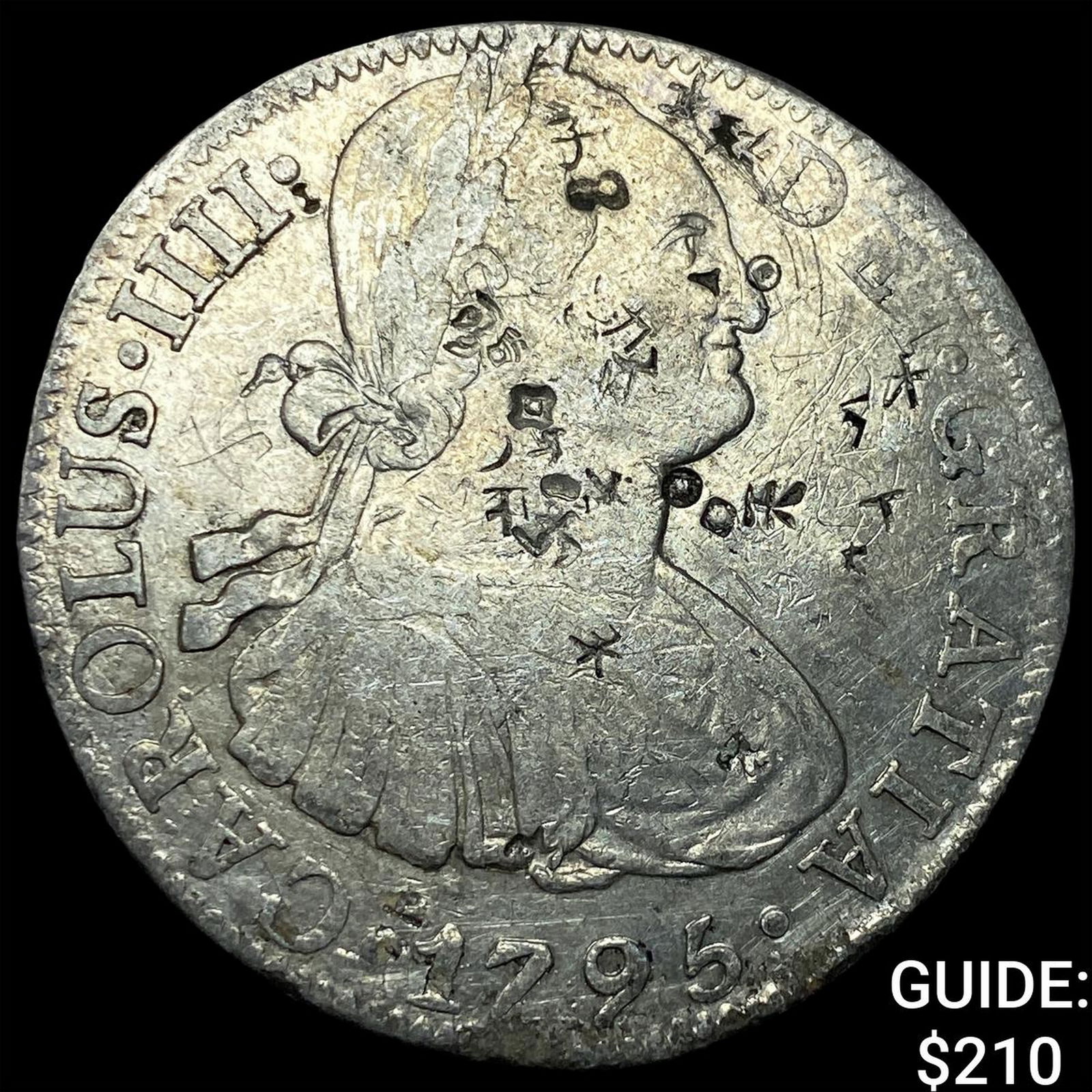 1795 Mexico Silver 8 Reales Chopmarked NEARLY UNCIRCULATED: 1795 Mexico Silver 8 Reales Chopmarked NEARLY UNCIRCULATED