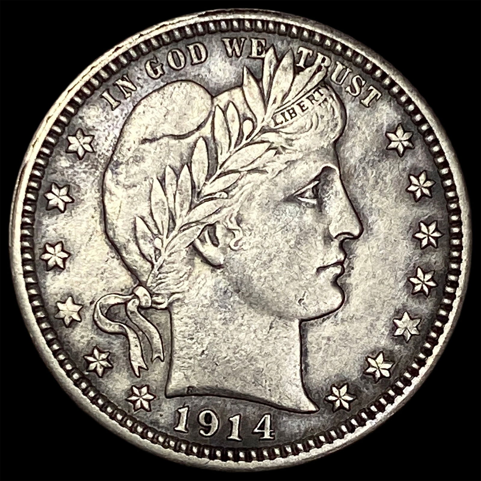1914 Barber Silver Quarter CLOSELY UNCIRCULATED: 1914 Barber Silver Quarter CLOSELY UNCIRCULATED