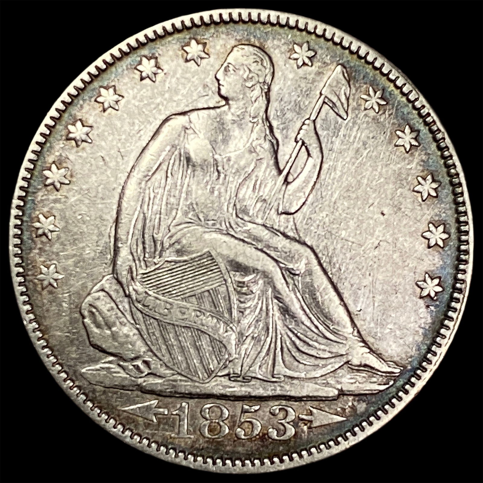 1853 Arrows Seated Liberty Half Dollar CLOSELY UNCIRCULATED: 1853 Arrows Seated Liberty Half Dollar CLOSELY UNCIRCULATED