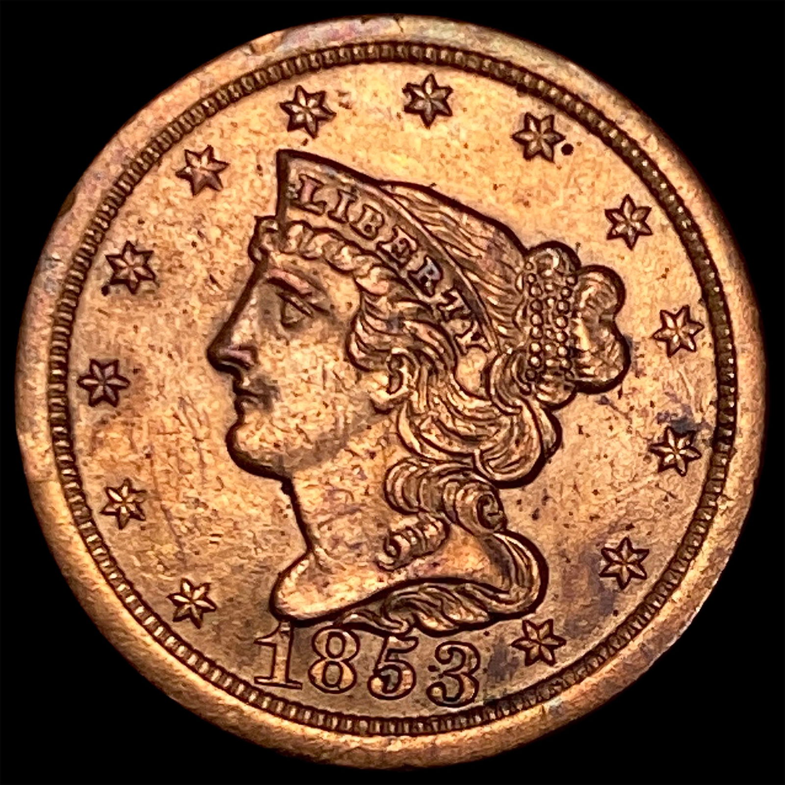 1853 Braided Hair Half Cent CLOSELY UNCIRCULATED (1 of 2)