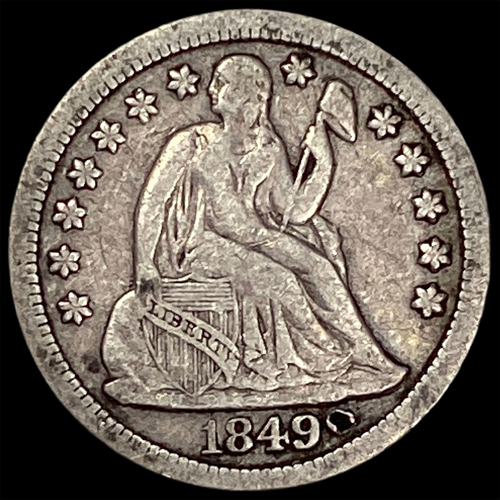 1849-O Silver Seated Liberty Dime NEARLY UNCIRCULATED: 1849-O Silver Seated Liberty Dime NEARLY UNCIRCULATED