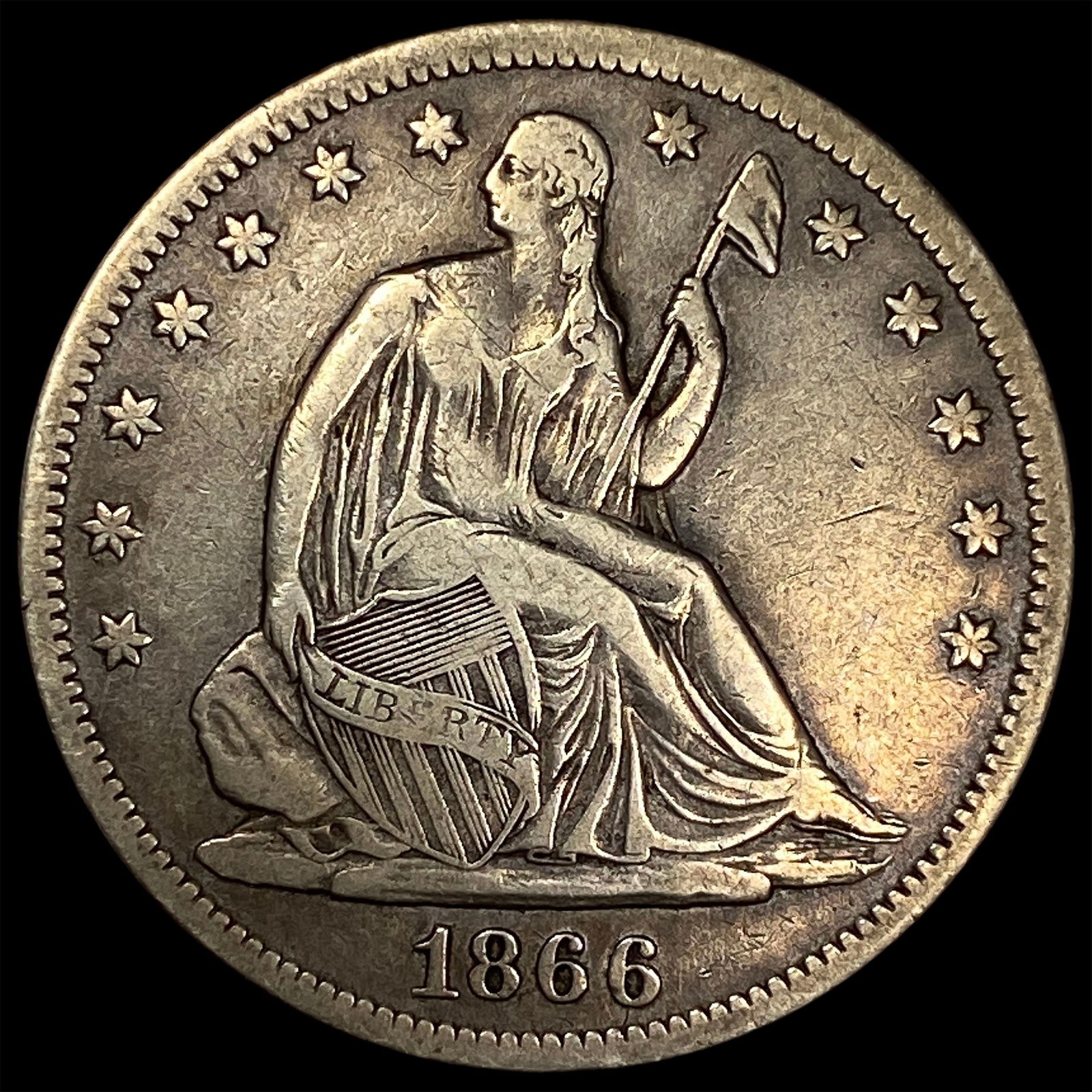 1866-S Seated Liberty Half Dollar NEARLY UNCIRCULATED: 1866-S Seated Liberty Half Dollar NEARLY UNCIRCULATED