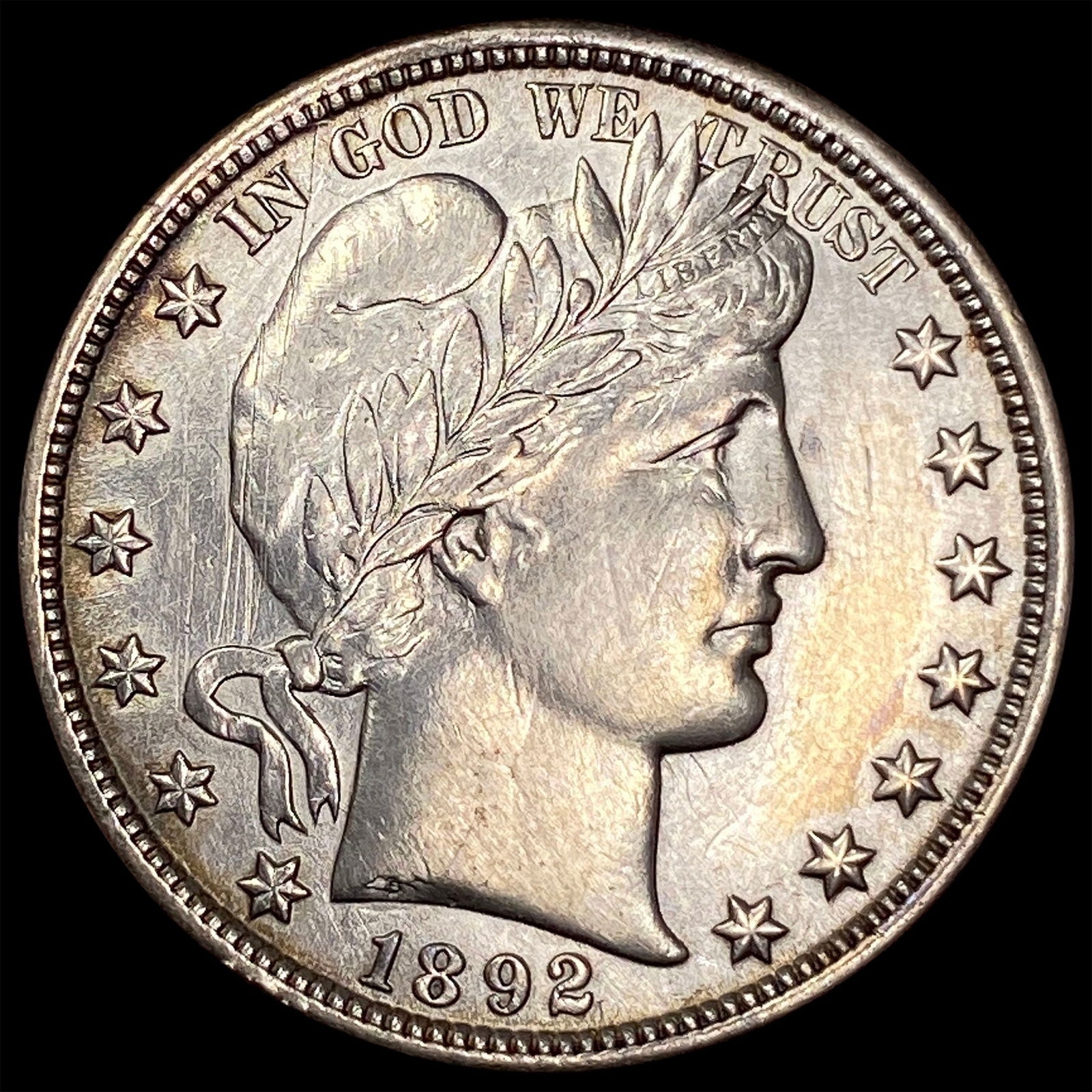 1892 Silver Half Dollar (Barber) CLOSELY UNCIRCULATED: 1892 Silver Half Dollar (Barber) CLOSELY UNCIRCULATED