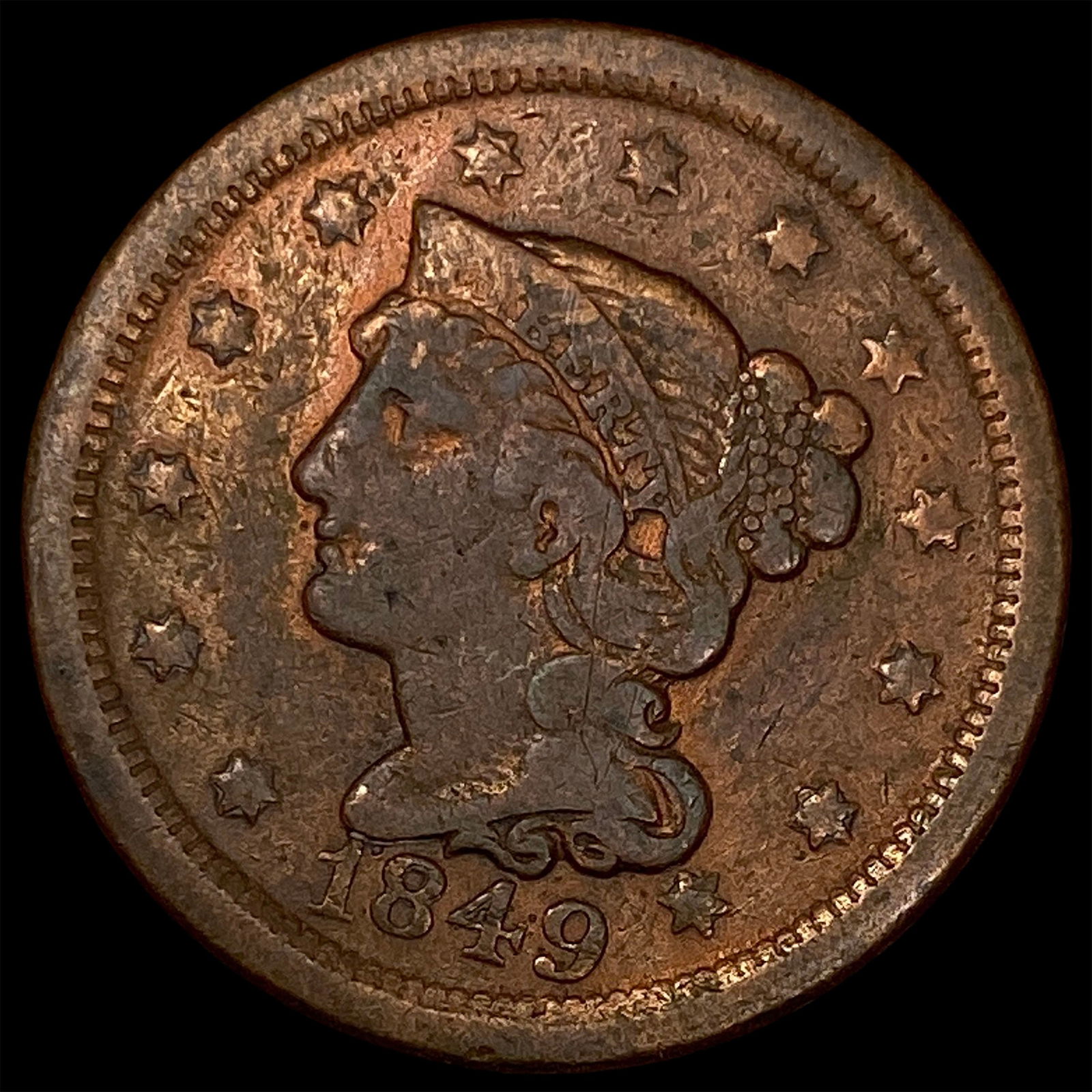 1849 Braided Hair Large Cent LIGHTLY CIRCULATED (1 of 2)