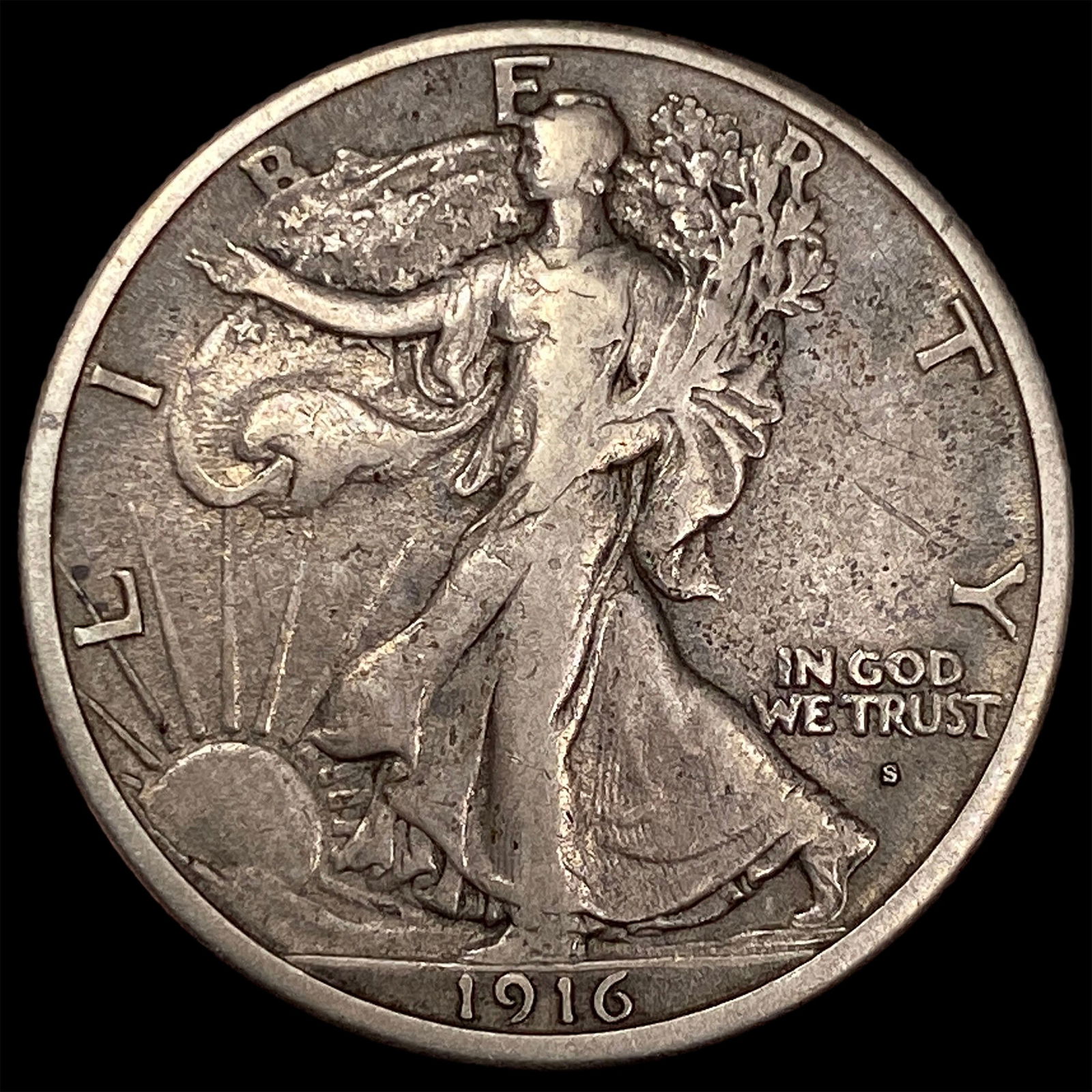 1916-S Silver Walking Liberty Half Dollar NEARLY UNCIRCULATED (1 of 2)