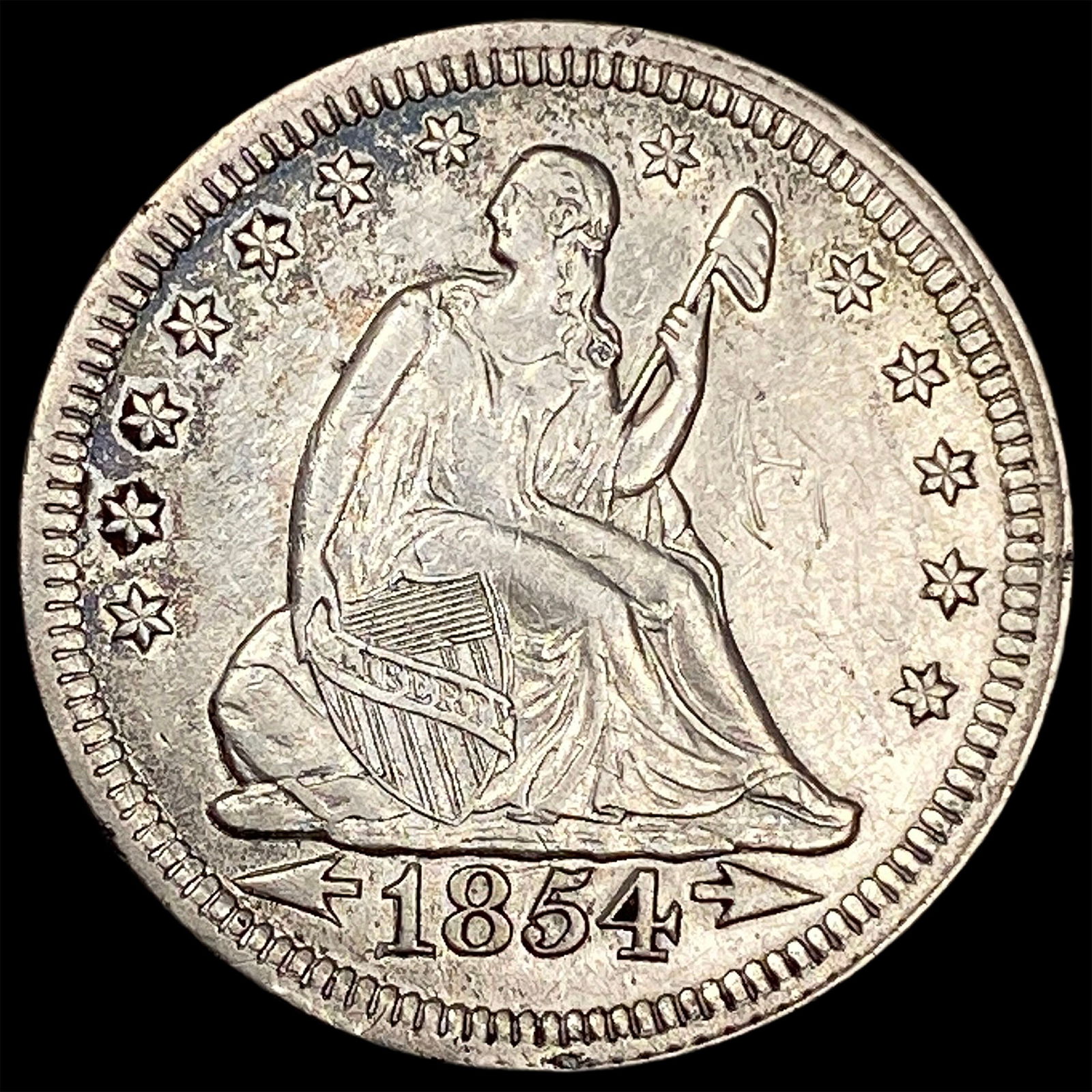 1854 Arrows Seated Liberty Silver Quarter CLOSELY UNCIRCULATED: 1854 Arrows Seated Liberty Silver Quarter CLOSELY UNCIRCULATED