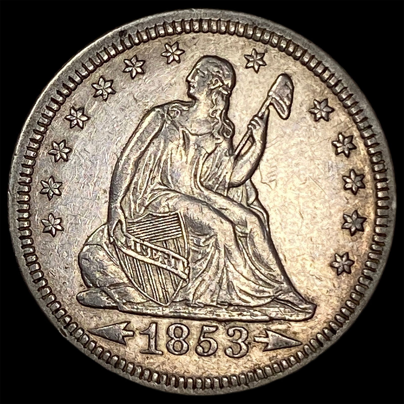 1853 Arrows Seated Liberty Quarter CLOSELY UNCIRCULATED: 1853 Arrows Seated Liberty Quarter CLOSELY UNCIRCULATED