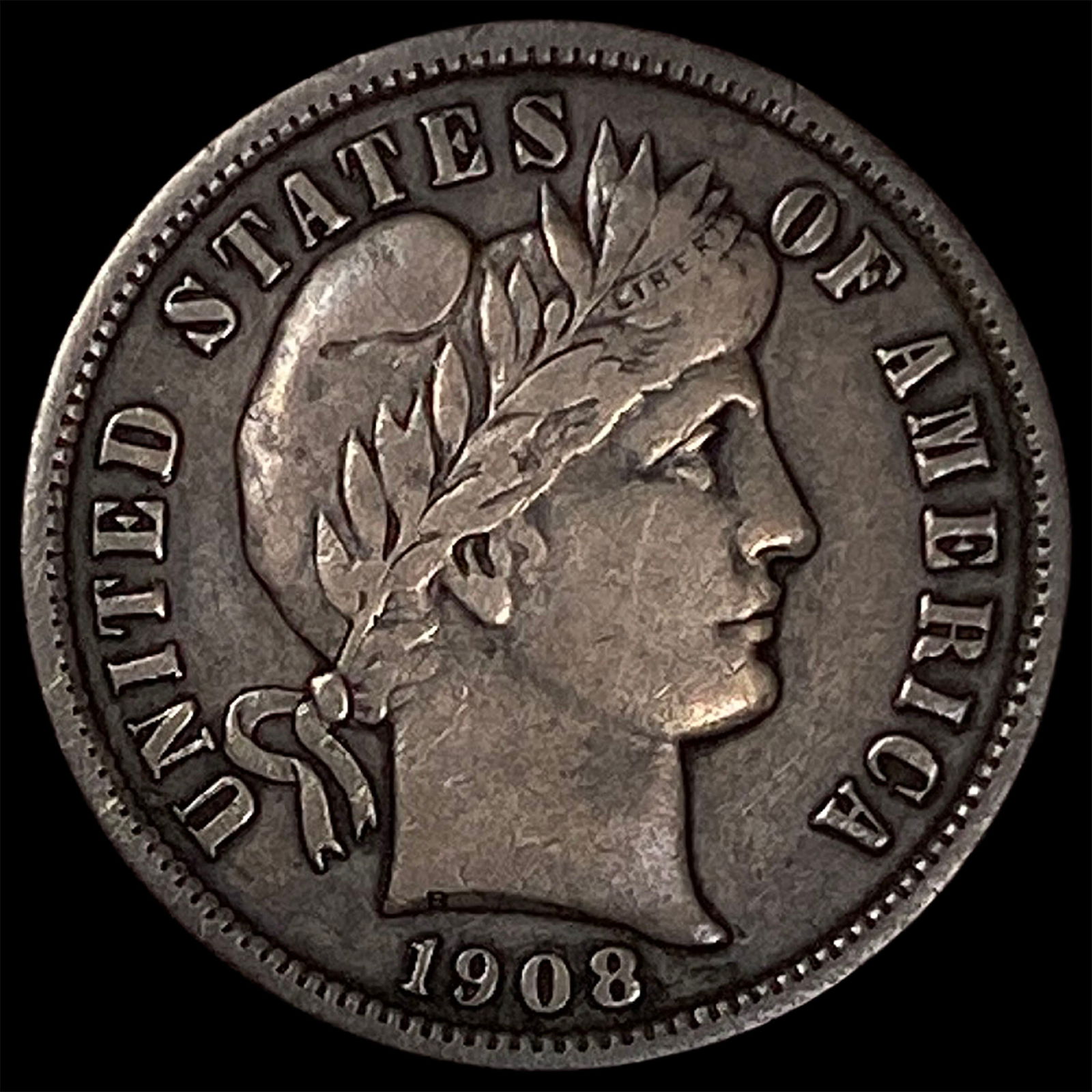 1908-S Silver Barber Dime NEARLY UNCIRCULATED: 1908-S Silver Barber Dime NEARLY UNCIRCULATED