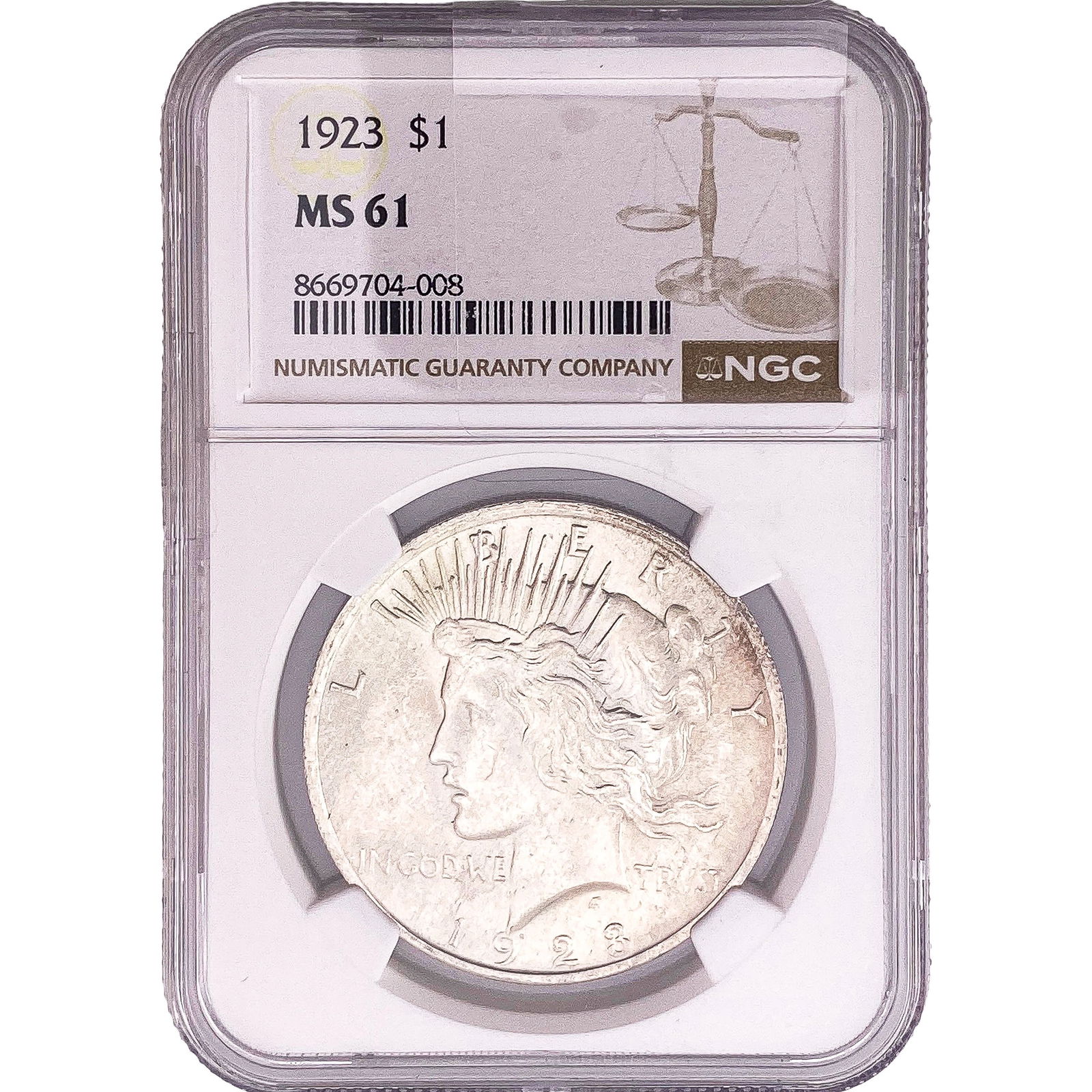 1923 Silver Peace Dollar NGC MS61: 1923 Silver Peace Dollar NGC MS61