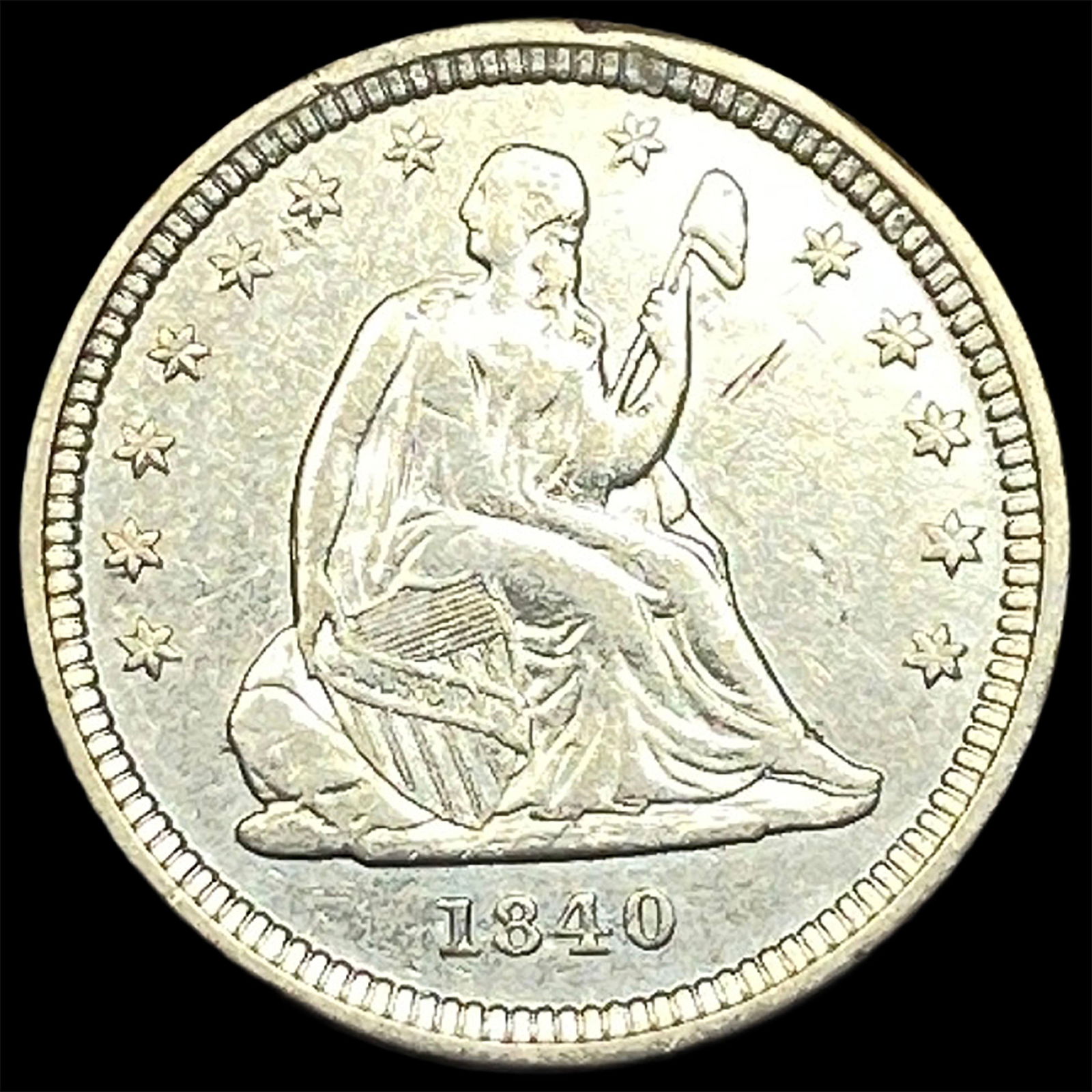 1840-O Silver Seated Liberty Quarter NEARLY UNCIRCULATED: 1840-O Silver Seated Liberty Quarter NEARLY UNCIRCULATED