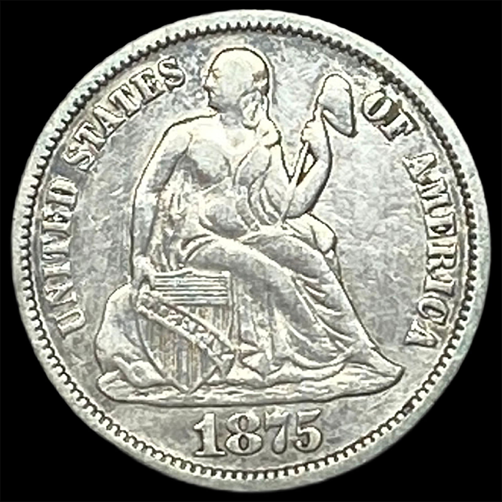 1875 Silver Seated Liberty Dime NEARLY UNCIRCULATED: 1875 Silver Seated Liberty Dime NEARLY UNCIRCULATED