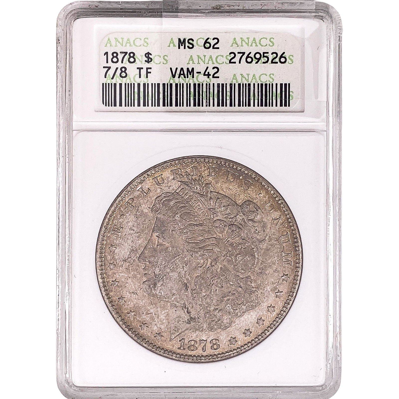 1878 Morgan Silver Dollar ANACS MS62 VAM-42: 1878 Morgan Silver Dollar ANACS MS62 VAM-42