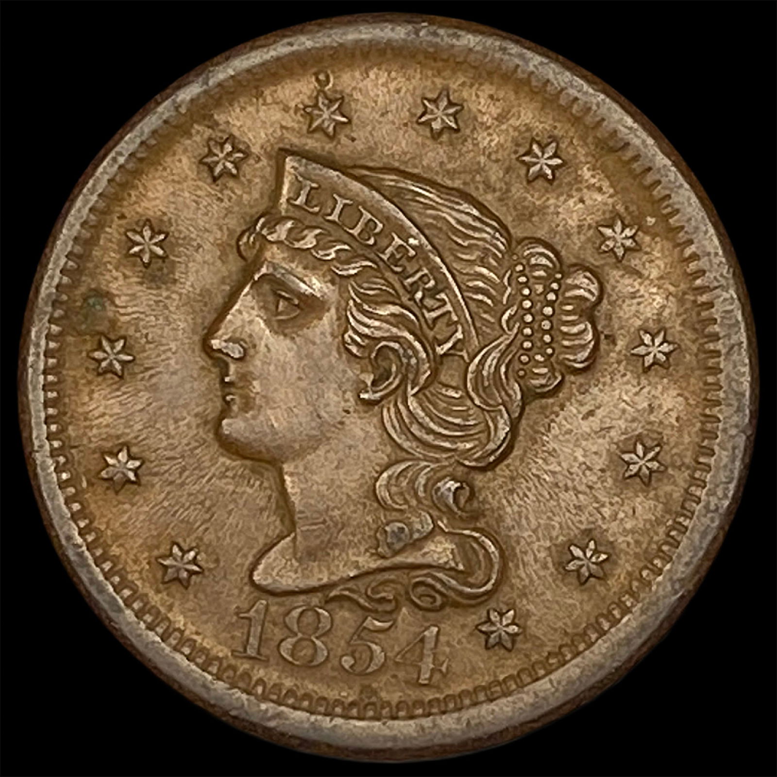 1854 Braided Hair Large Cent CLOSELY UNCIRCULATED: 1854 Braided Hair Large Cent CLOSELY UNCIRCULATED