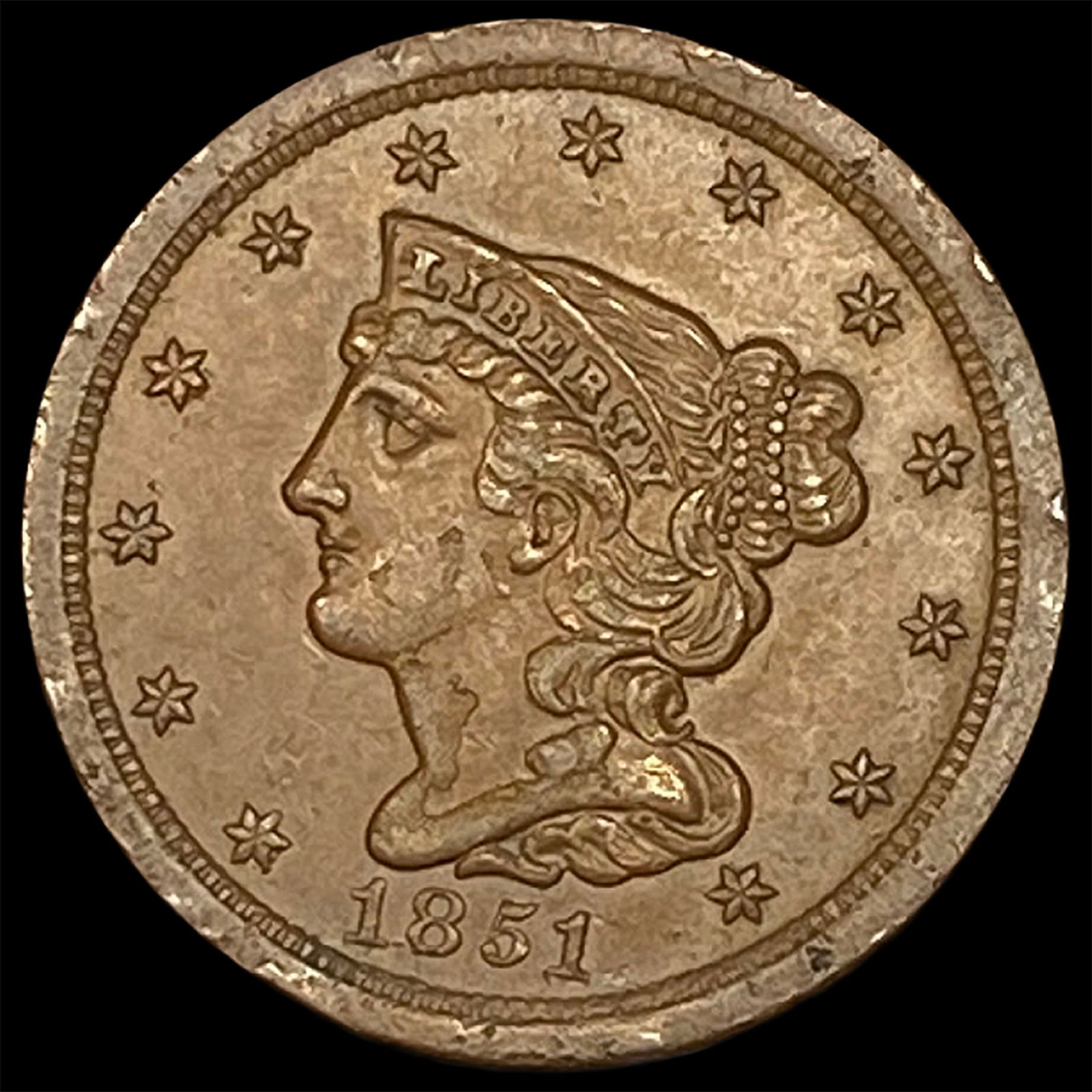 1851 Braided Hair Half Cent CLOSELY UNCIRCULATED (1 of 2)