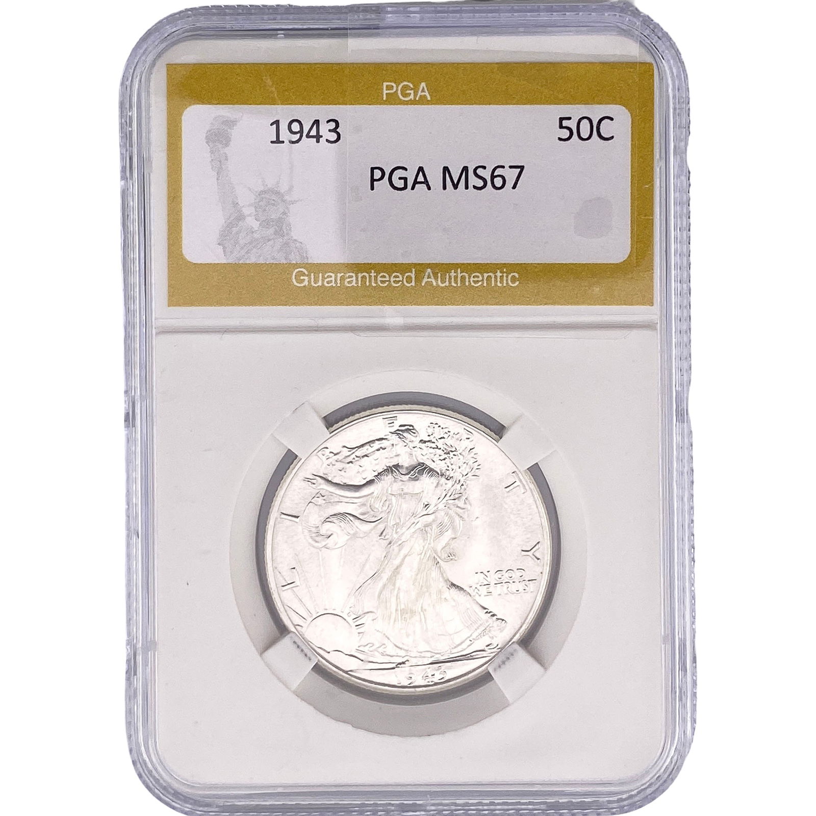 1943 Walking Liberty Half Dollar PGA MS67: 1943 Walking Liberty Half Dollar PGA MS67