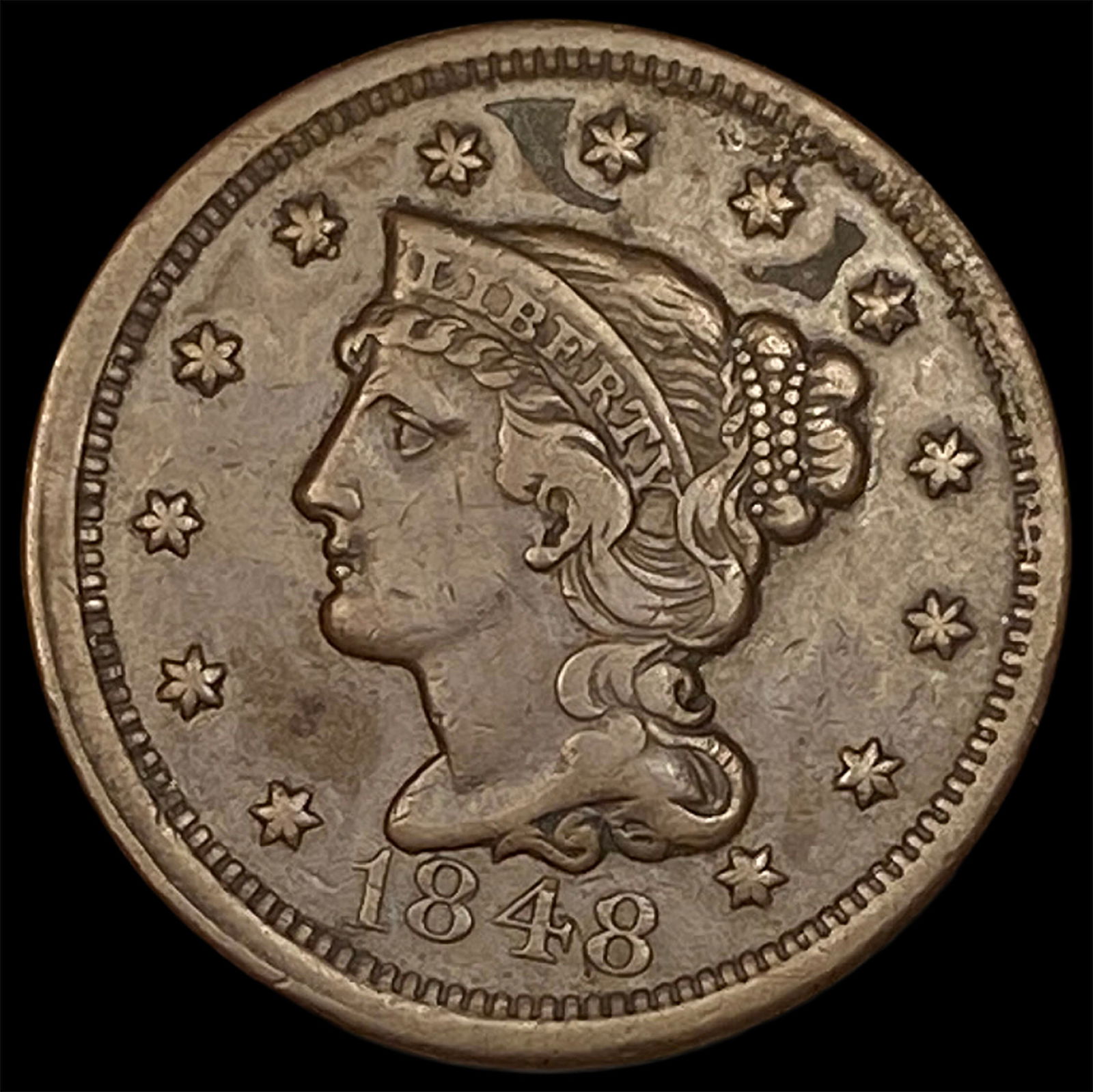 1848 Braided Hair Large Cent NEARLY UNCIRCULATED: 1848 Braided Hair Large Cent NEARLY UNCIRCULATED