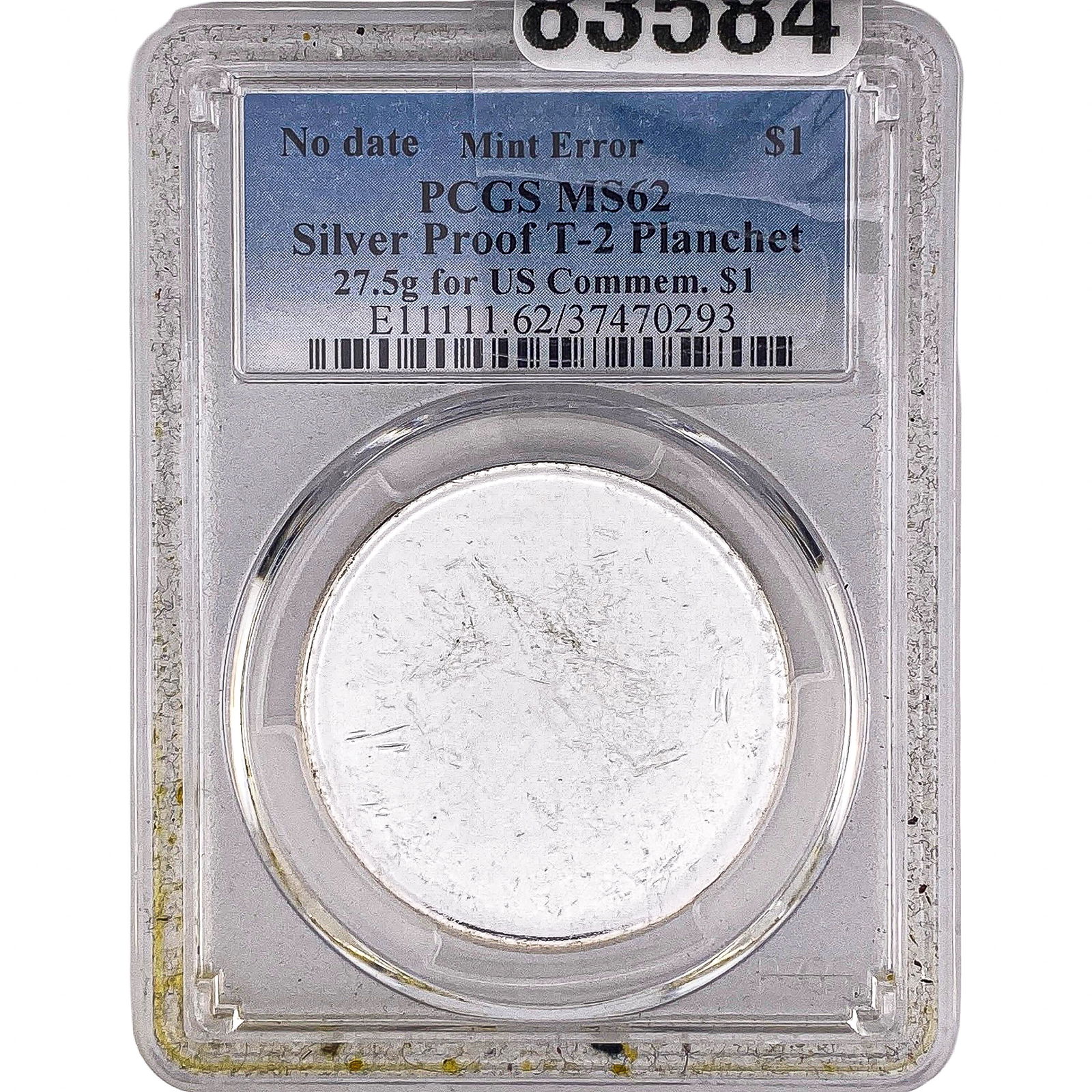 Silver Proof T-2 Planchet US Commem. $1 PCGS MS62: Silver Proof T-2 Planchet US Commem. $1 PCGS MS62