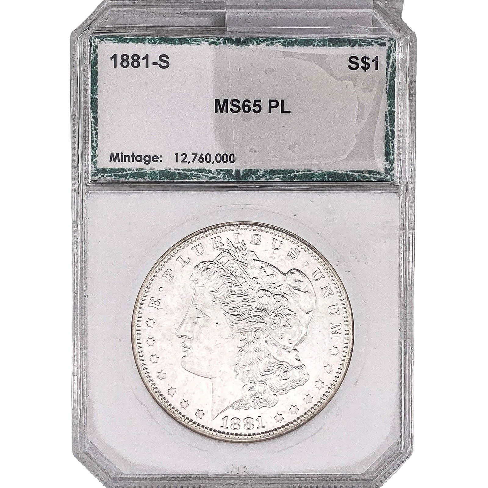 1881-S Morgan Silver Dollar PCI MS65 PL: 1881-S Morgan Silver Dollar PCI MS65 PL