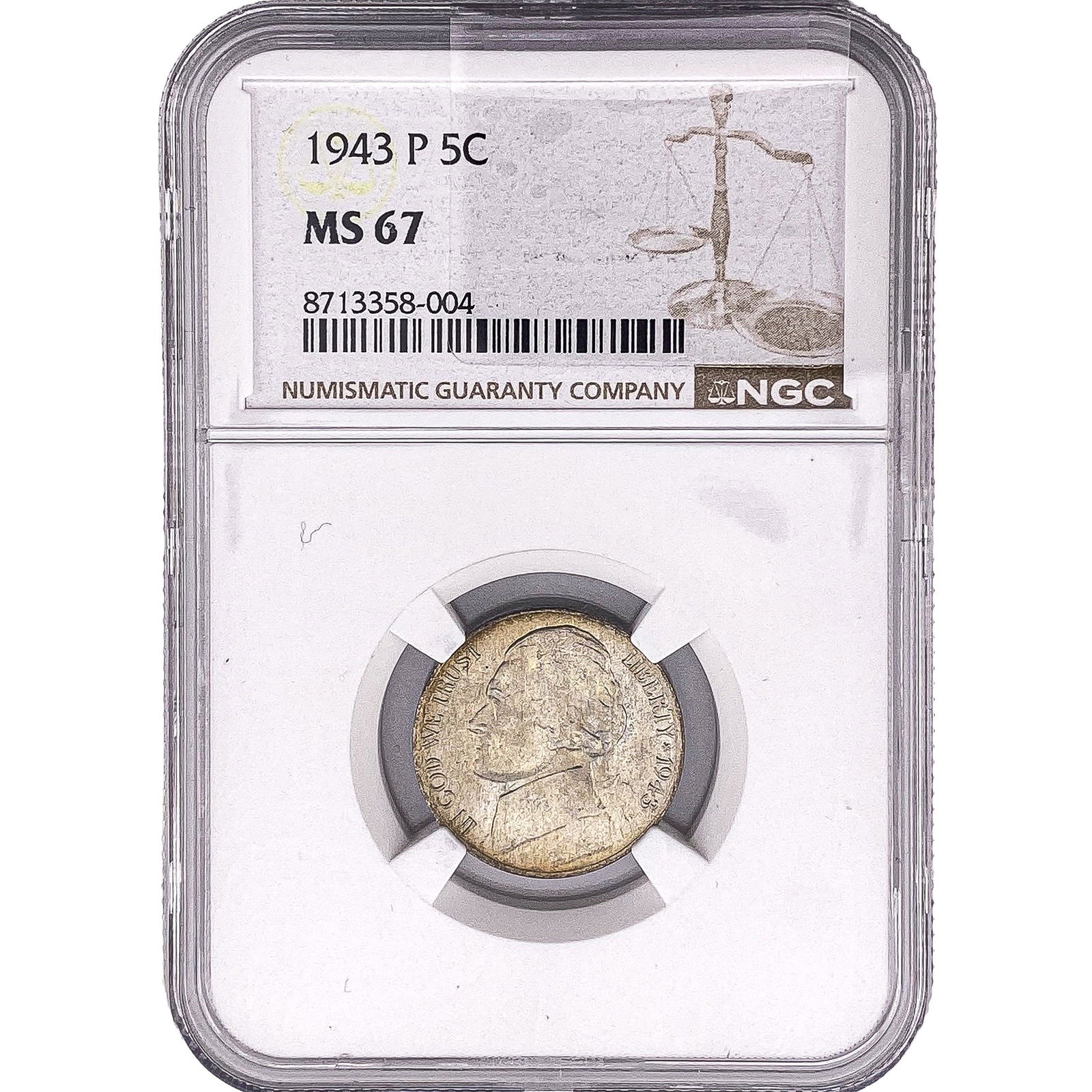 1943-P Jefferson Nickel NGC MS67: 1943-P Jefferson Nickel NGC MS67