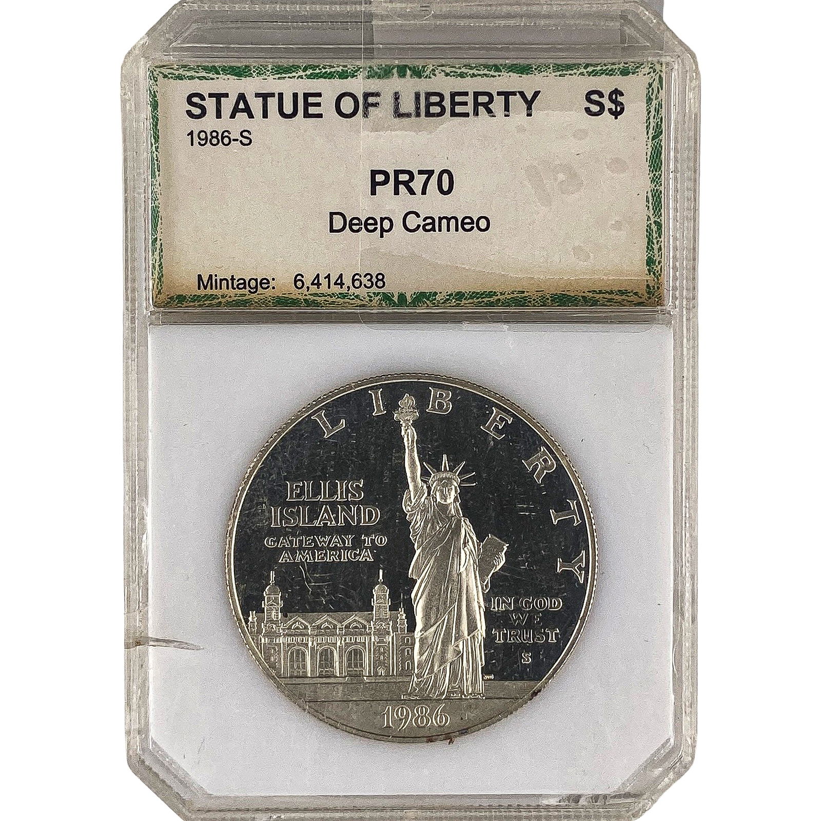 1986S Statue of Liberty .7734oz Silver $1 PCI PR70 Deep Cameo: 1986S Statue of Liberty .7734oz Silver $1 PCI PR70 Deep Cameo