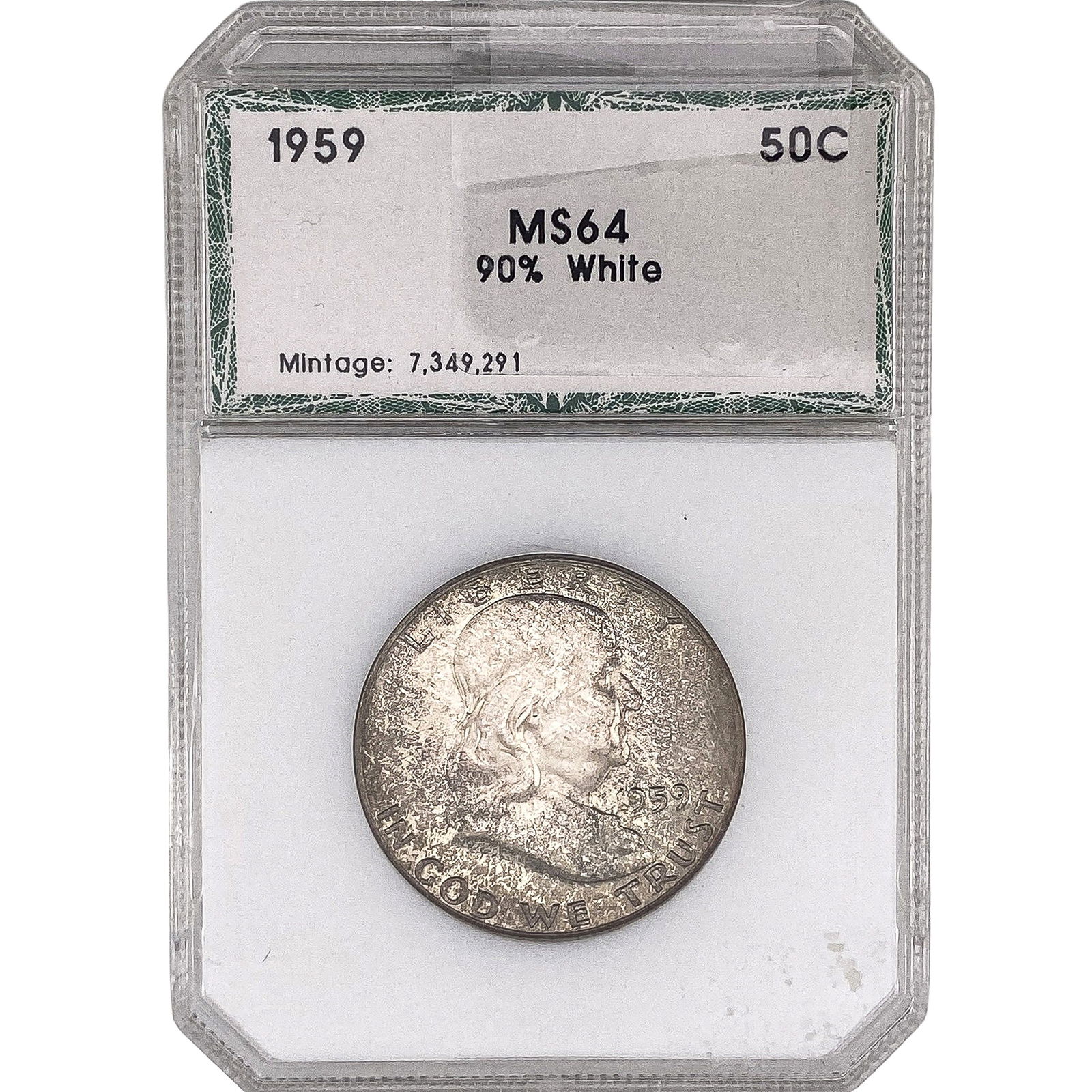 1959 Franklin Half Dollar PCI MS64 90% White: 1959 Franklin Half Dollar PCI MS64 90% White