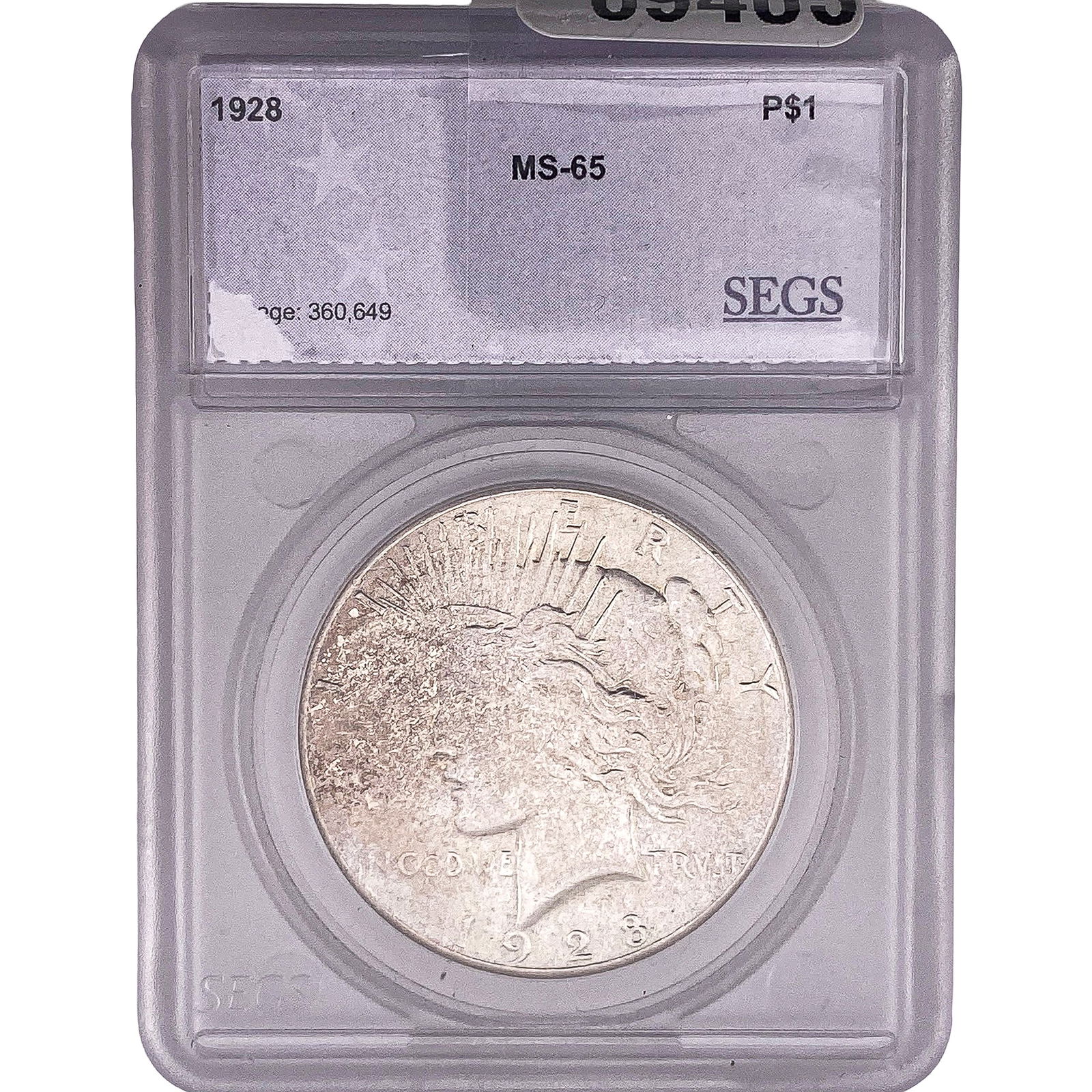 1928 Silver Peace Dollar SEGS MS65: 1928 Silver Peace Dollar SEGS MS65