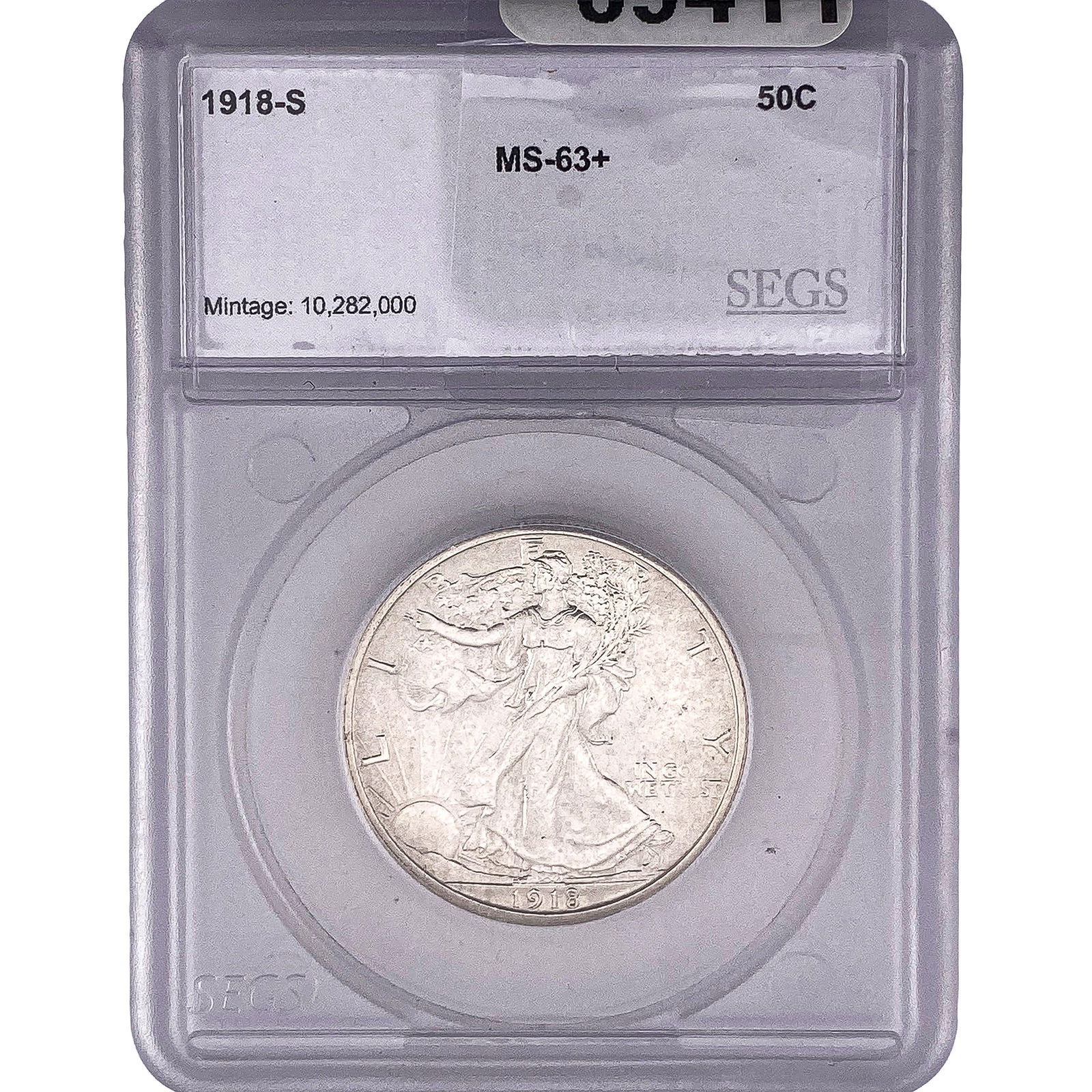 1918-S Walking Liberty Half Dollar SEGS MS63+ (1 of 2)