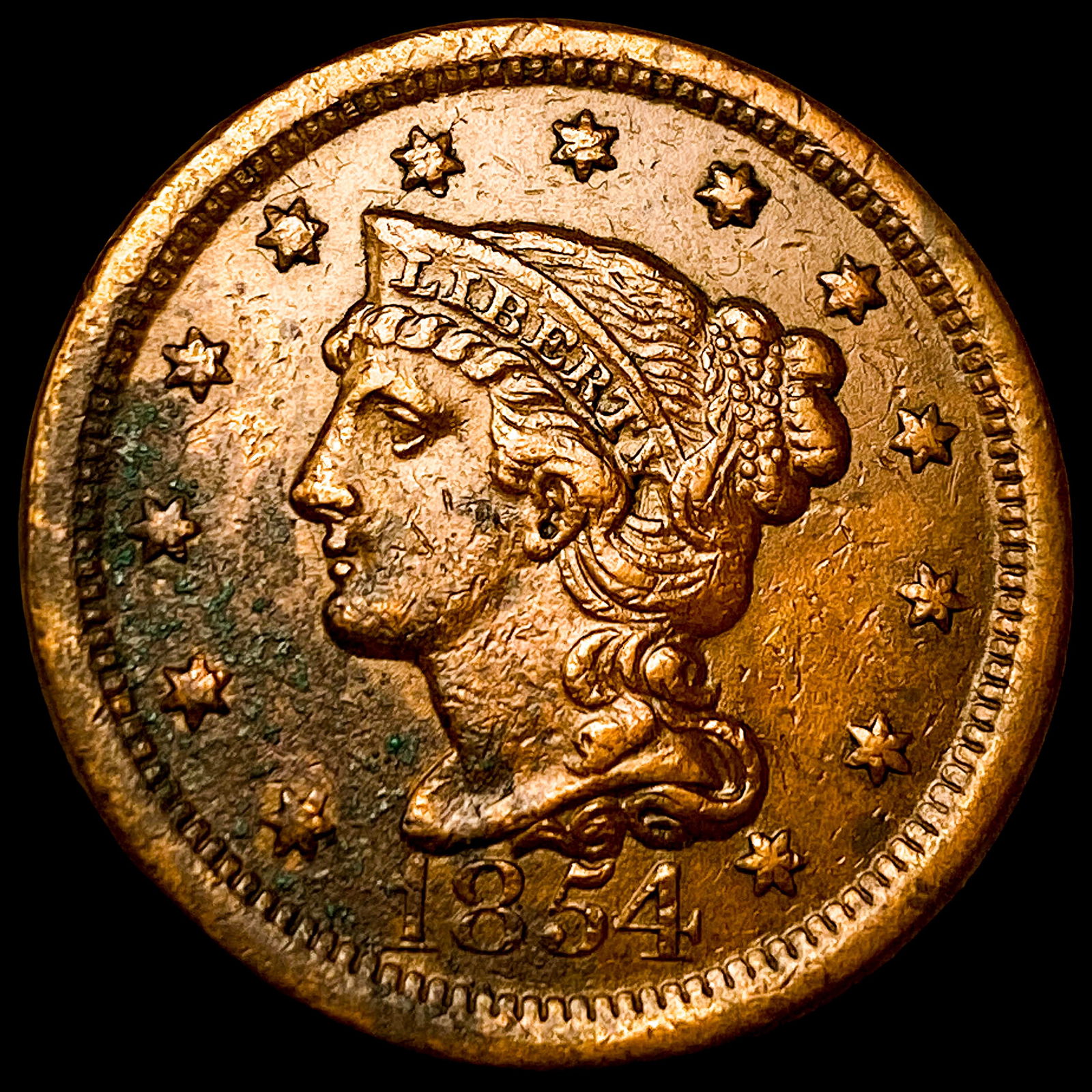 1854 Braided Hair Large Cent NEARLY UNCIRCULATED: 1854 Braided Hair Large Cent NEARLY UNCIRCULATED