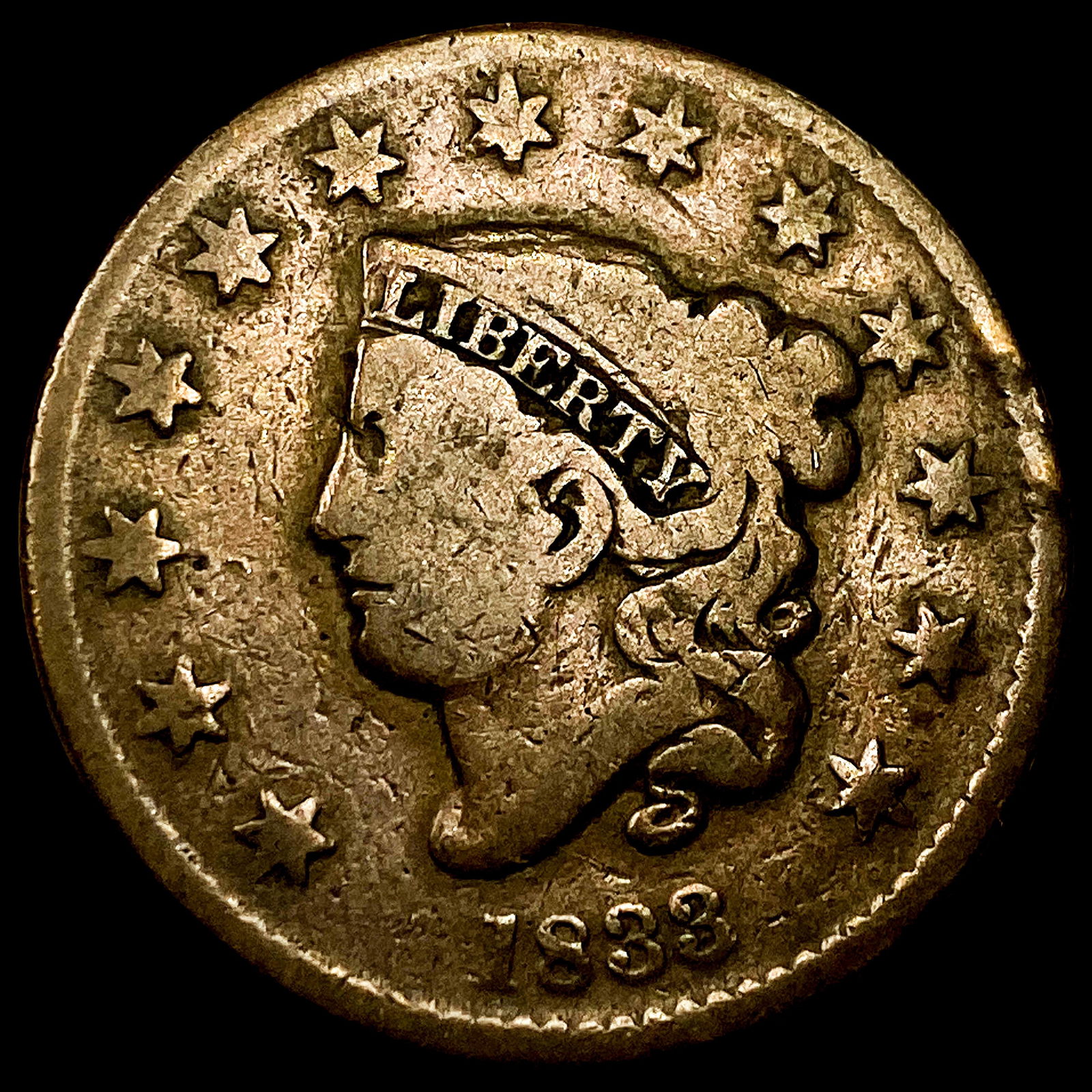 1833 Coronet Head Large Cent NICELY CIRCULATED (1 of 2)