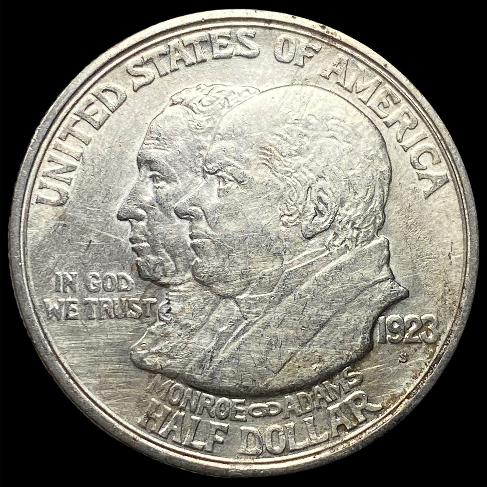 1923-S Silver Monroe Doctrine Centennial Half Dollar CLOSELY UNCIRCULATED: 1923-S Silver Monroe Doctrine Centennial Half Dollar CLOSELY UNCIRCULATED