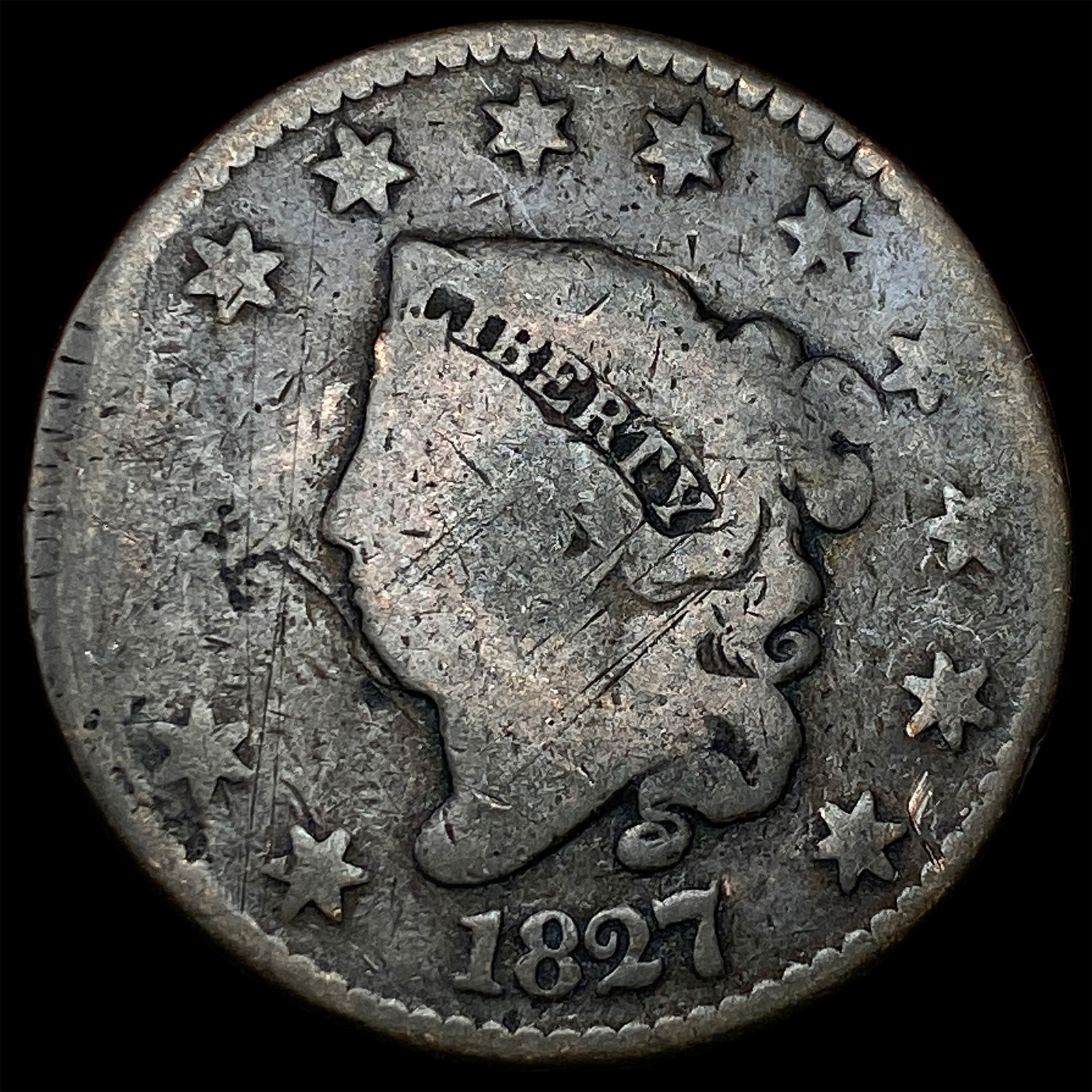 1827 Large Cent Coronet Head NICELY CIRCULATED: 1827 Large Cent Coronet Head NICELY CIRCULATED